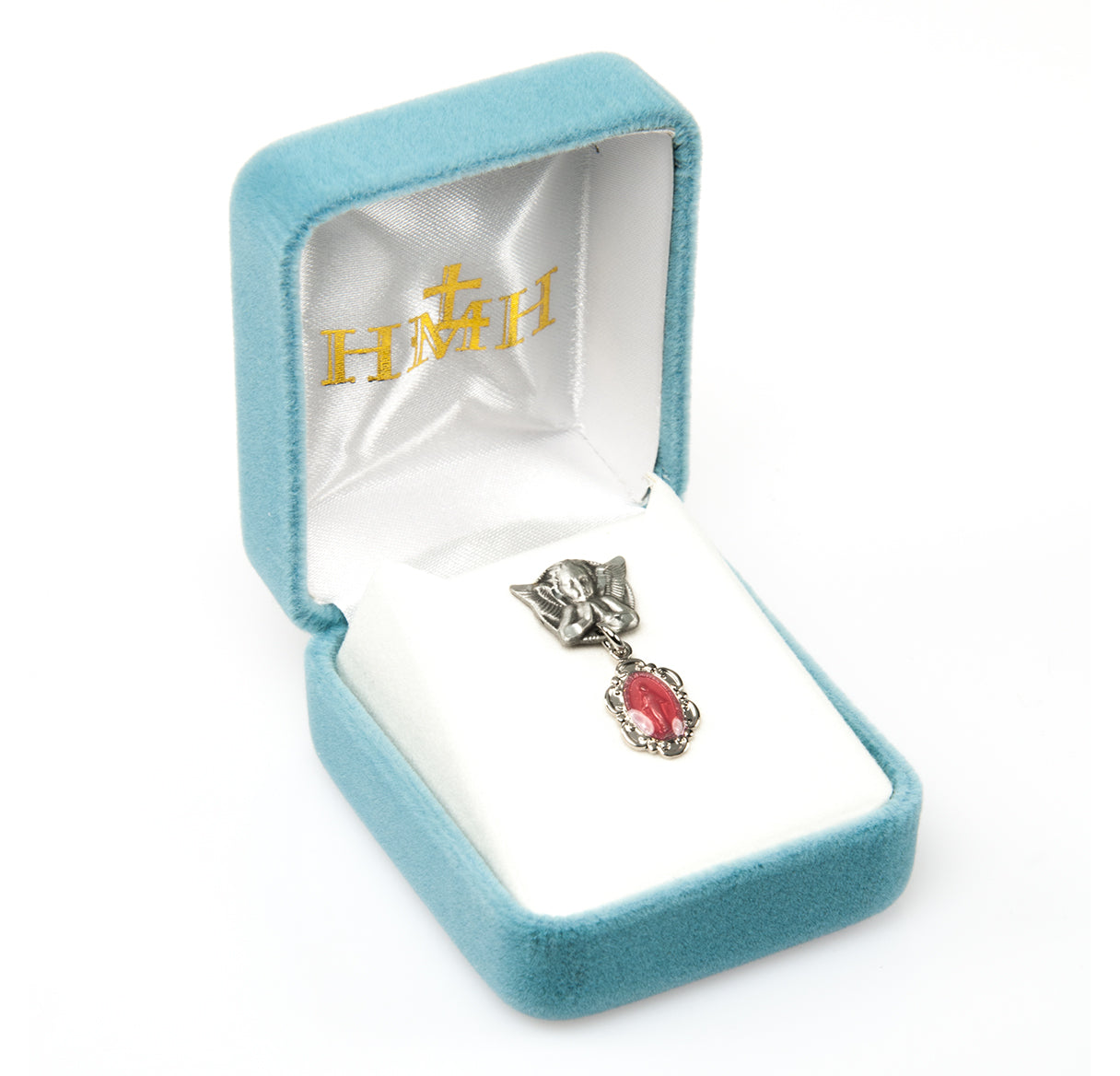 Angel With Wings Pin W/ Pink Epoxy Fancy Miraculous Medal-Bxd