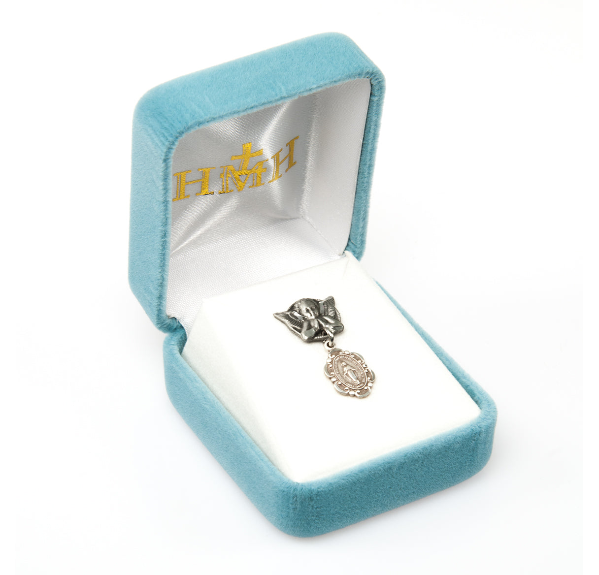 Angel With Wings Pin w/Fancy Miraculous Medal-Bxd