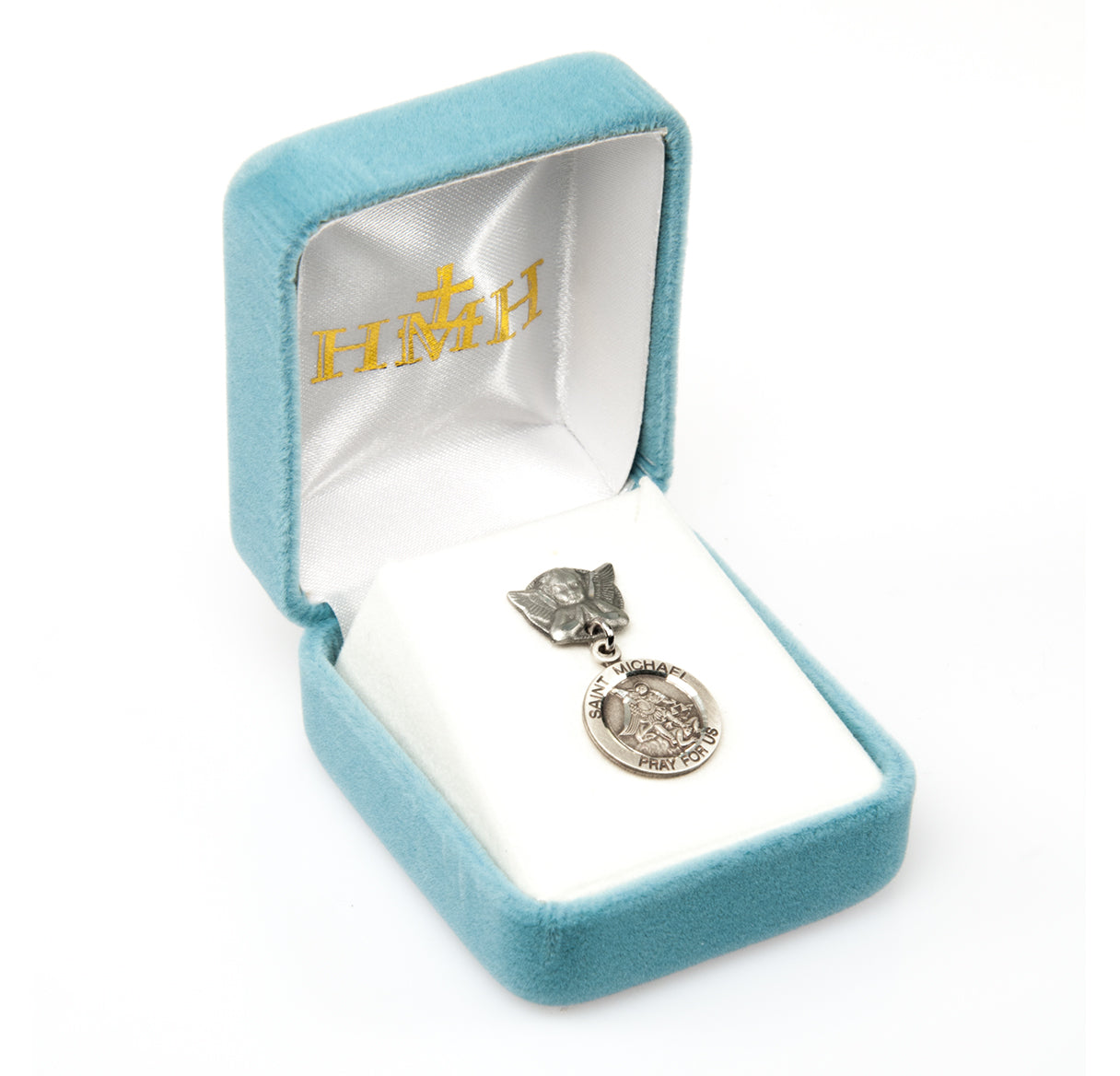 Angel With Wings Pin W/ Sterling Silver Small Round St. Michael Medal-Bxd