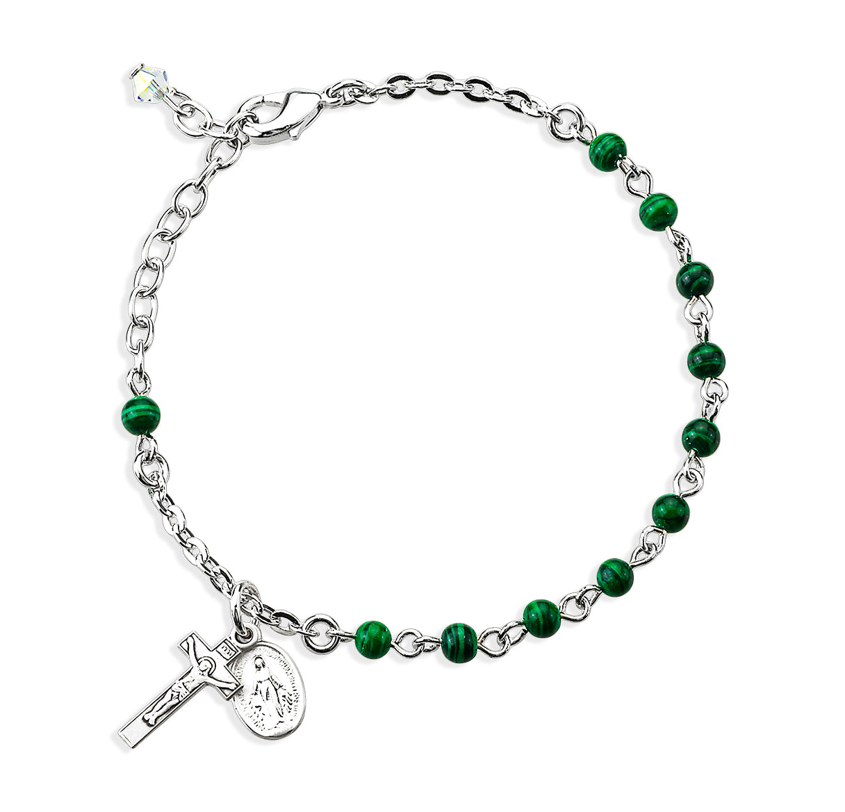 Sterling Silver Genuine Malachite Rosary Bracelet-Bxd