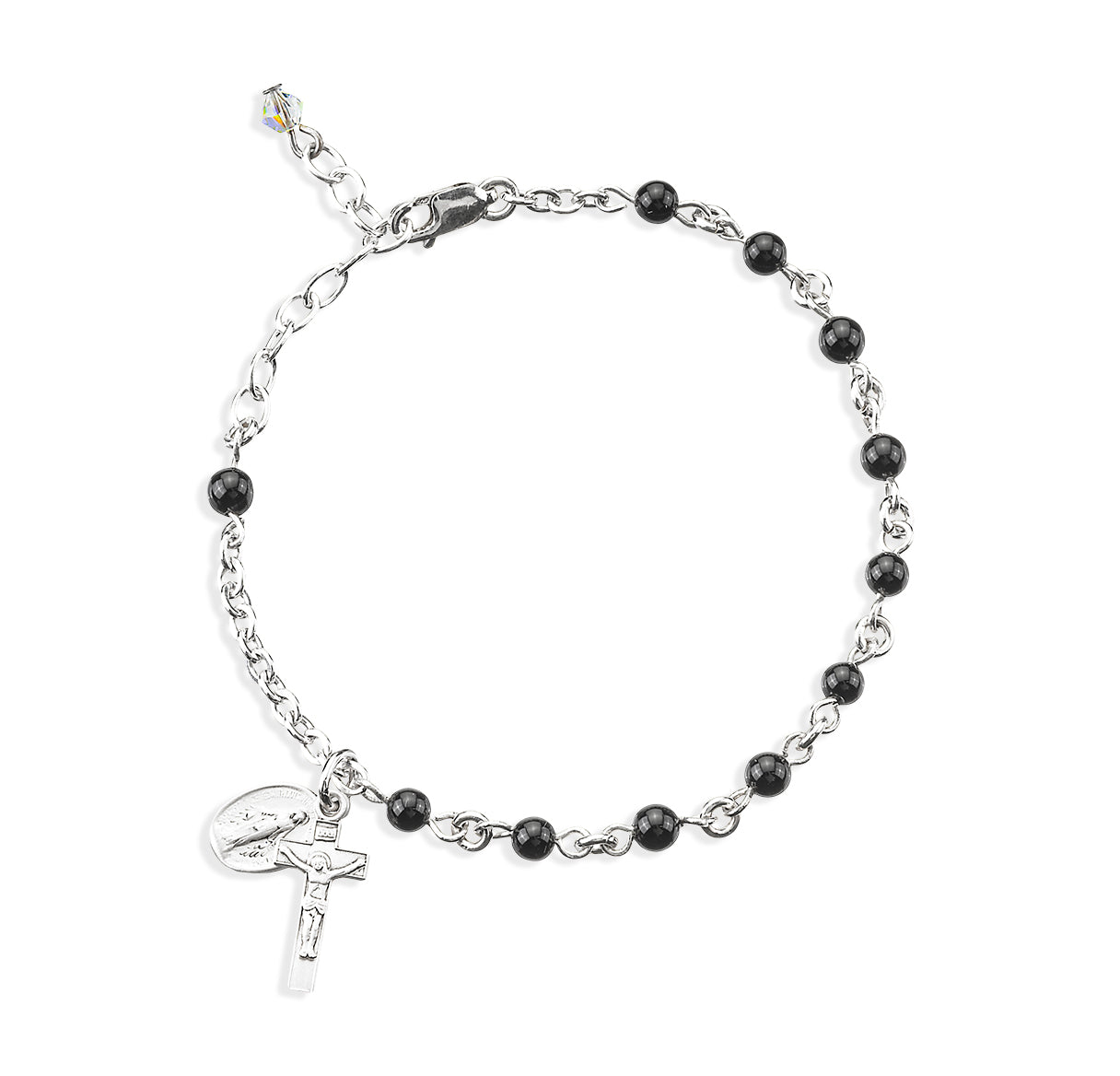 4mm Sterling Silver Genuine Onyx Rosary Bracelet Bxd