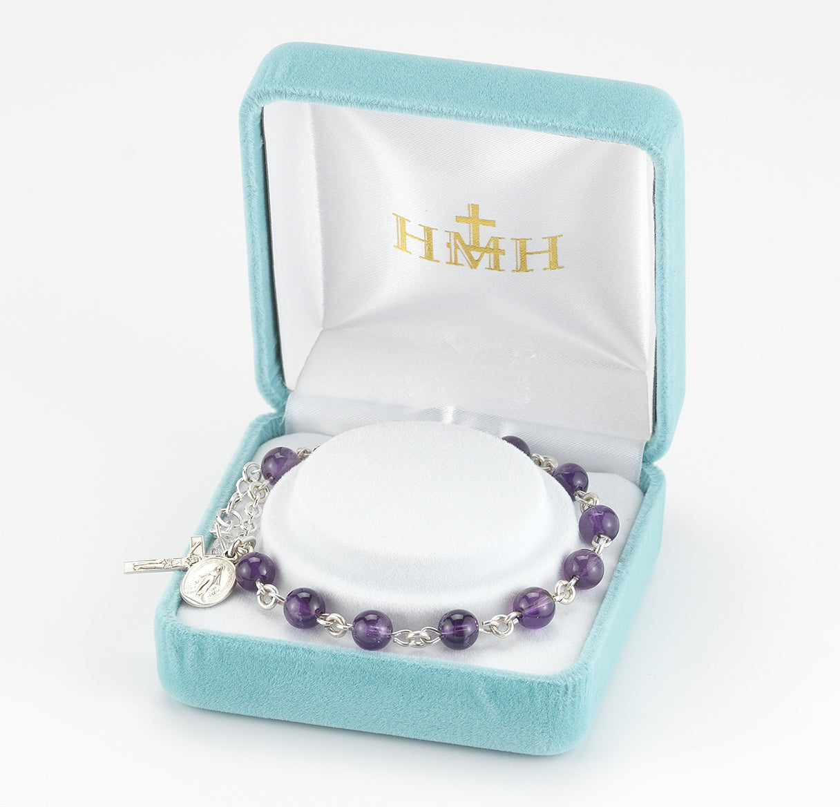6mm Genuine Amethyst Sterling Rosary Bracelet