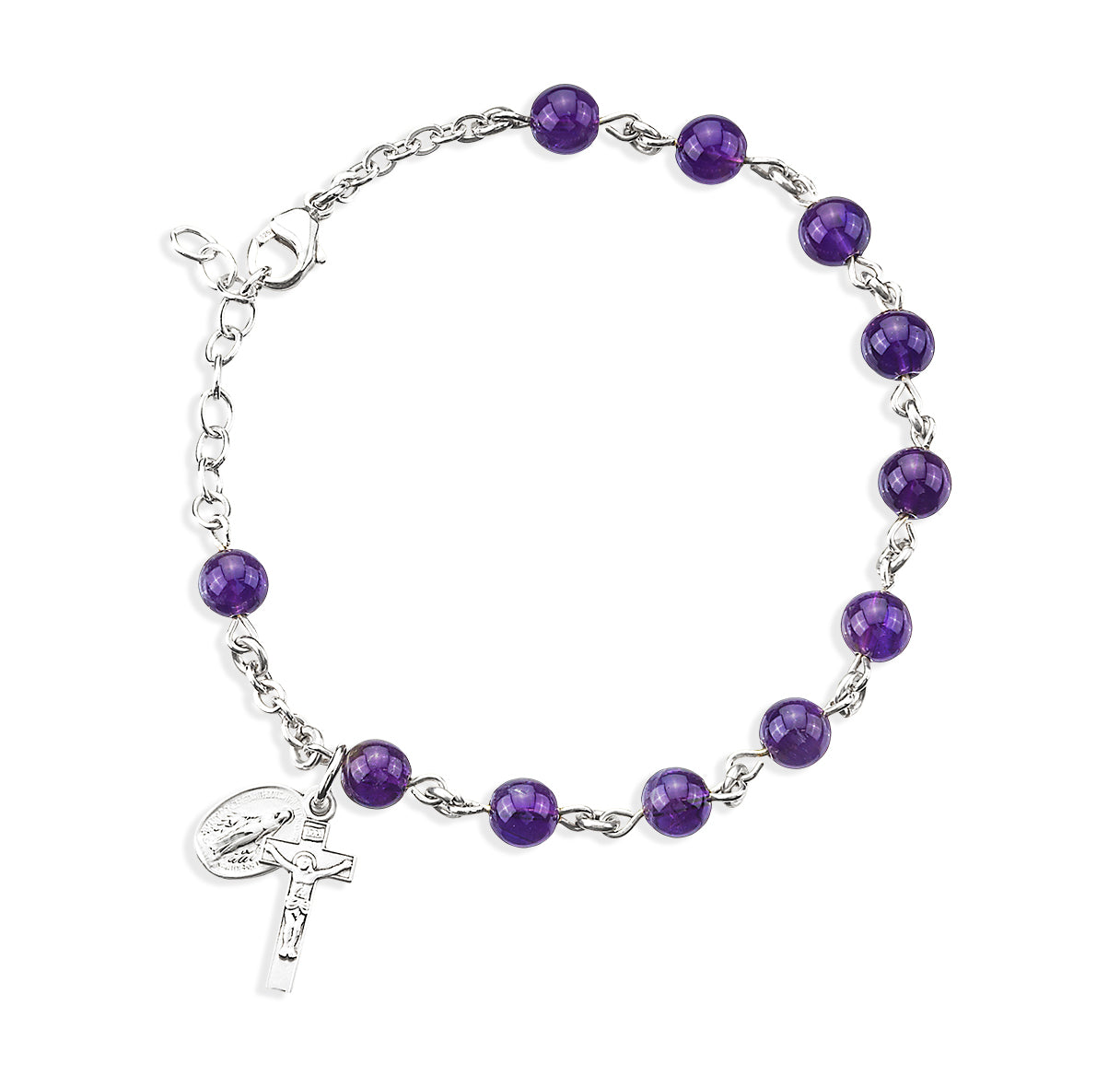 6mm Genuine Amethyst Sterling Rosary Bracelet