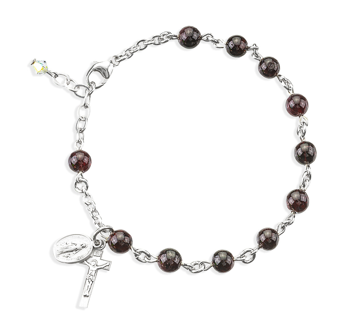 6mm Genuine Garnet Sterling Silver Rosary Bracelet-Bxd