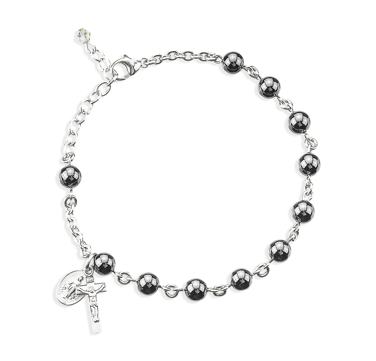 6mm Genuine Hematite Sterling Rosary Bracelet-Bxd