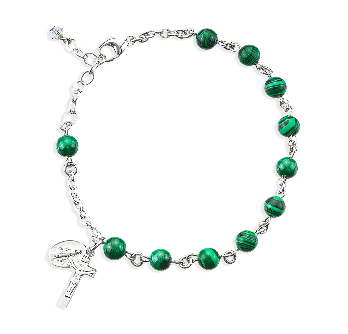 6mm Genuine Malachite Sterling Rosary Bracelet Bxd