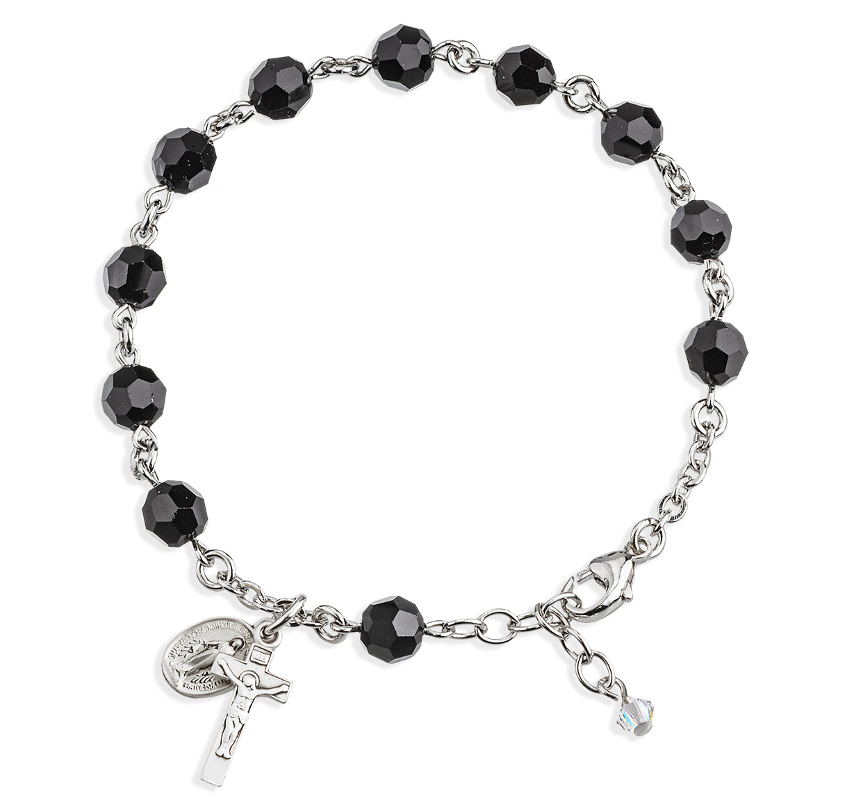 7mm Round Jet Black Finest Crystal Bead Bracelet-Bxd