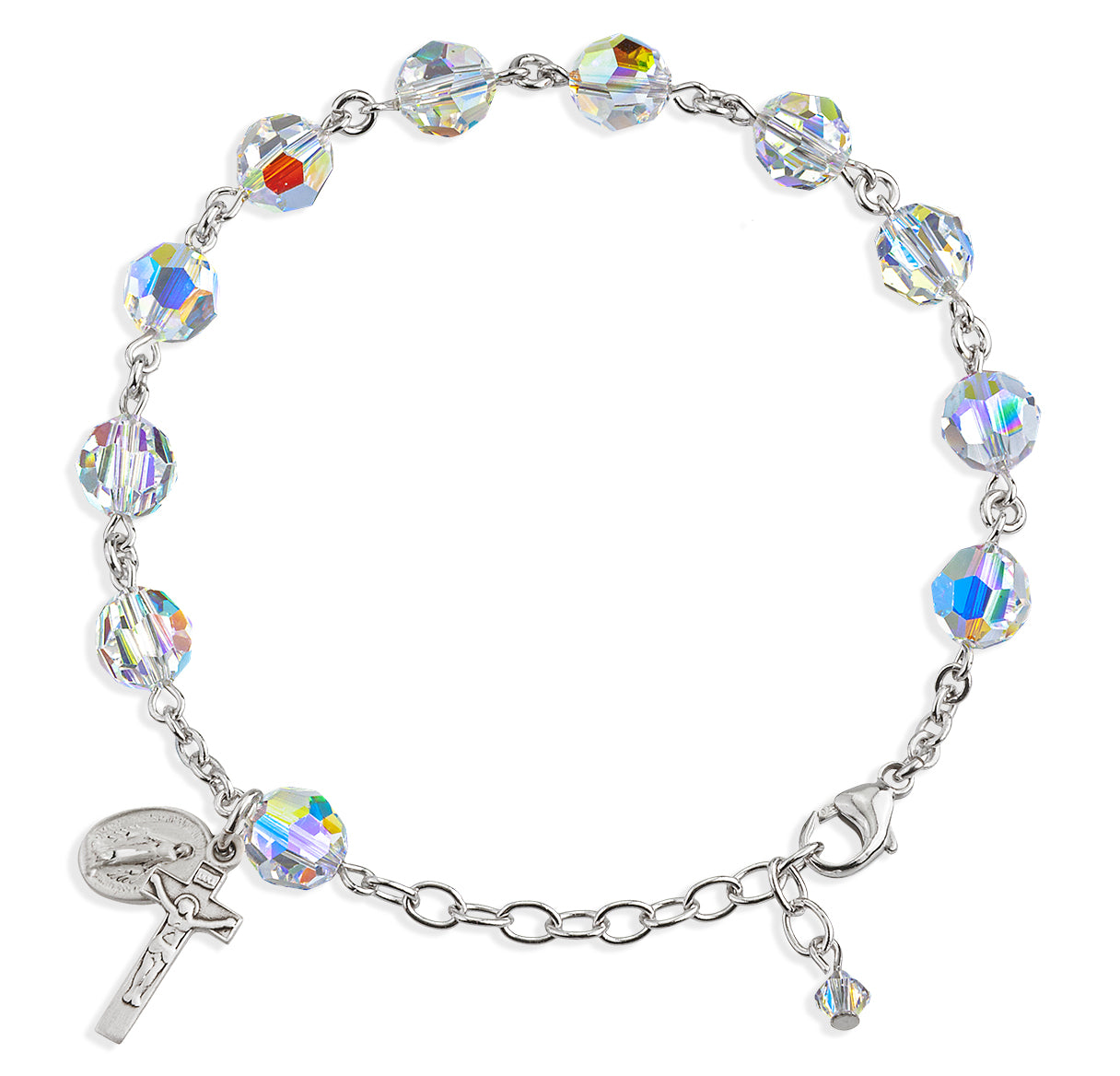 Sterling Silver Rosary Bracelet Created with 8mm Aurora Borealis Crystals by Swarovski® Austrian Crystal Round Beads by HMH