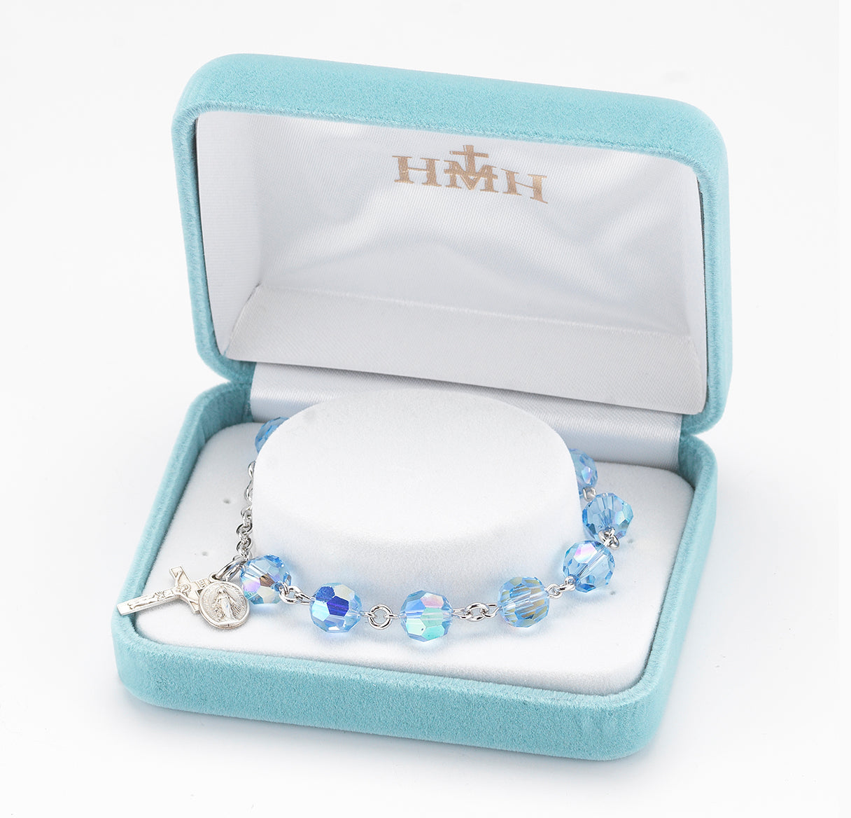 Sterling Silver Rosary Bracelet Created with 8mm Light Sapphire Crystals by Swarovski® Austrian Crystal Round Beads by HMH