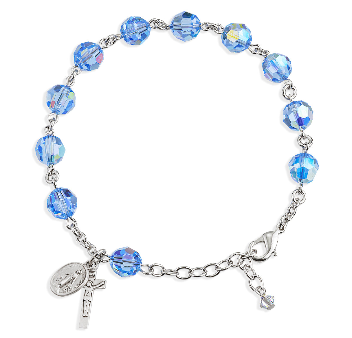 Sterling Silver Rosary Bracelet Created with 8mm Light Sapphire Crystals by Swarovski® Austrian Crystal Round Beads by HMH