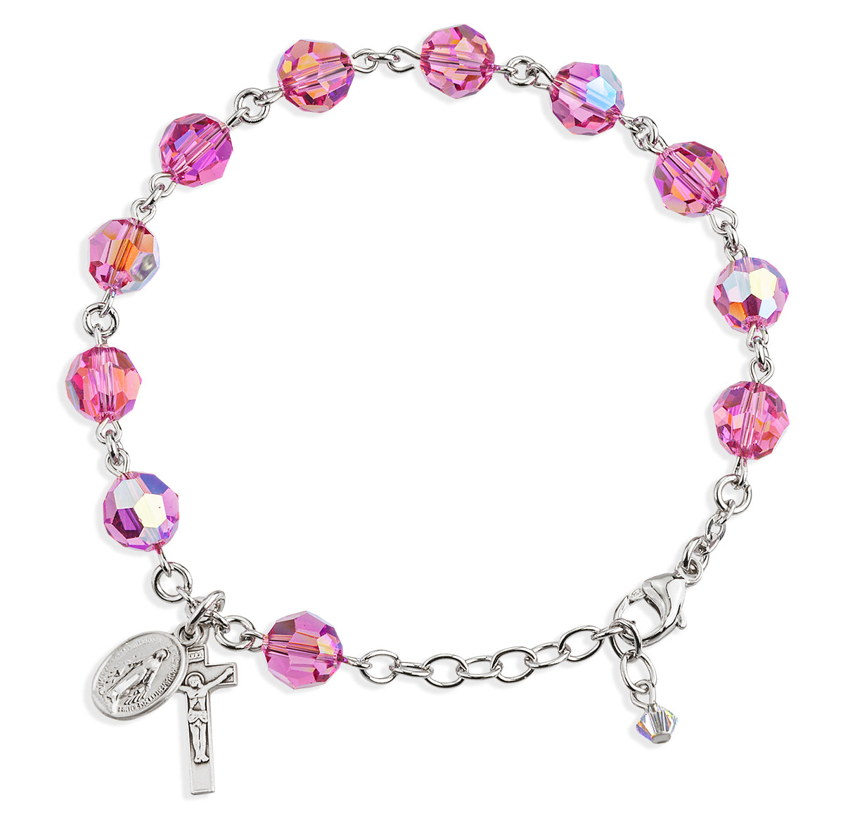 Sterling Silver Rosary Bracelet Created with 8mm Pink Crystals by Swarovski® Austrian Crystal Round Beads by HMH