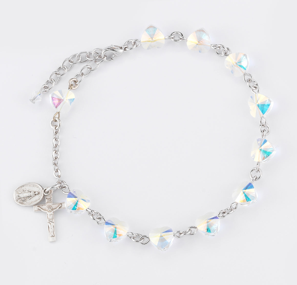 8mm Crystals by Swarovski® Crystal (AB) Heart Sterling Rosary Bracelet-Bxd