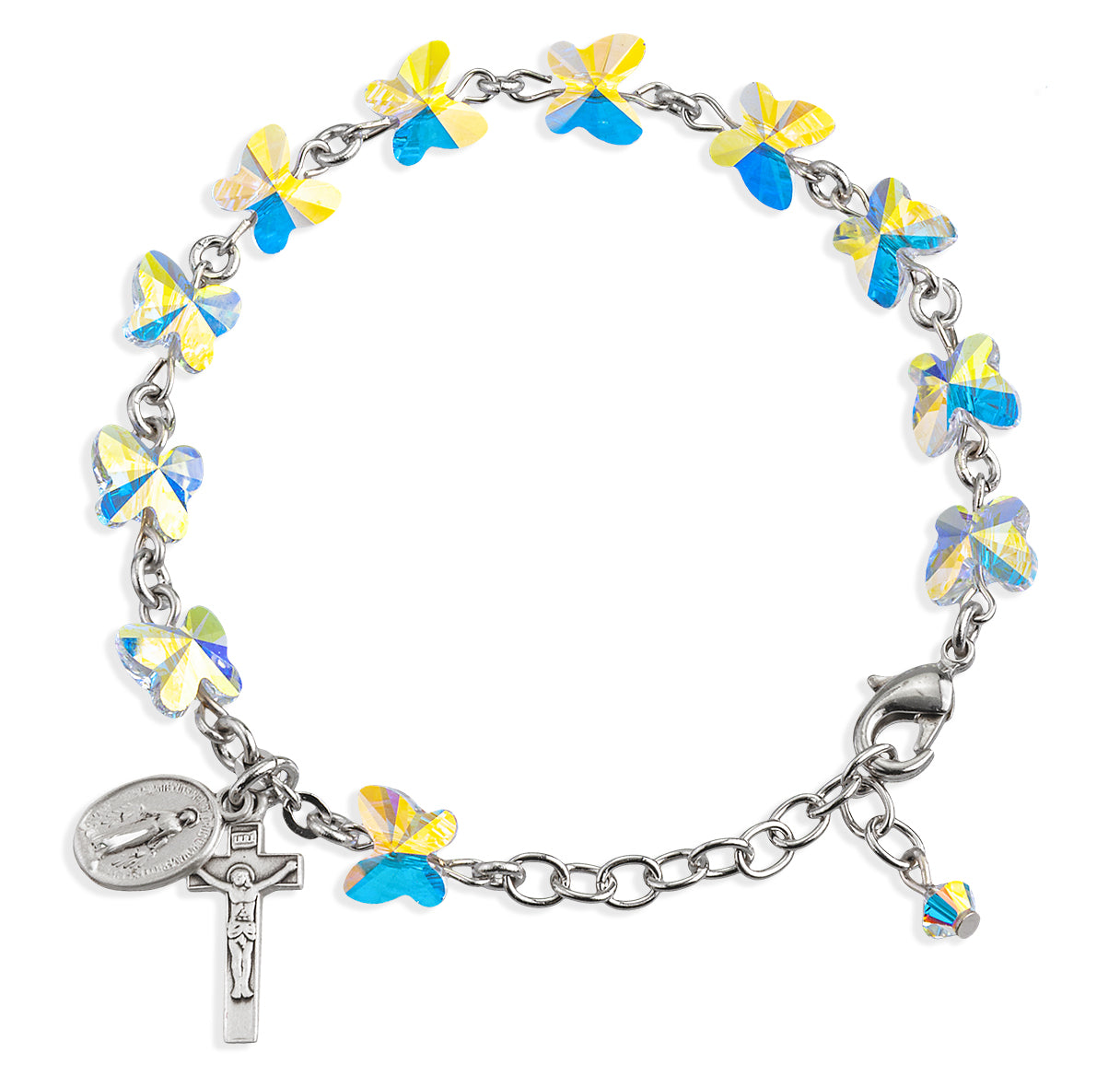 Sterling Silver Rosary Bracelet Created with 8mm Aurora Borealis Crystals by Swarovski® Austrian Crystal Butterfly Beads by HMH