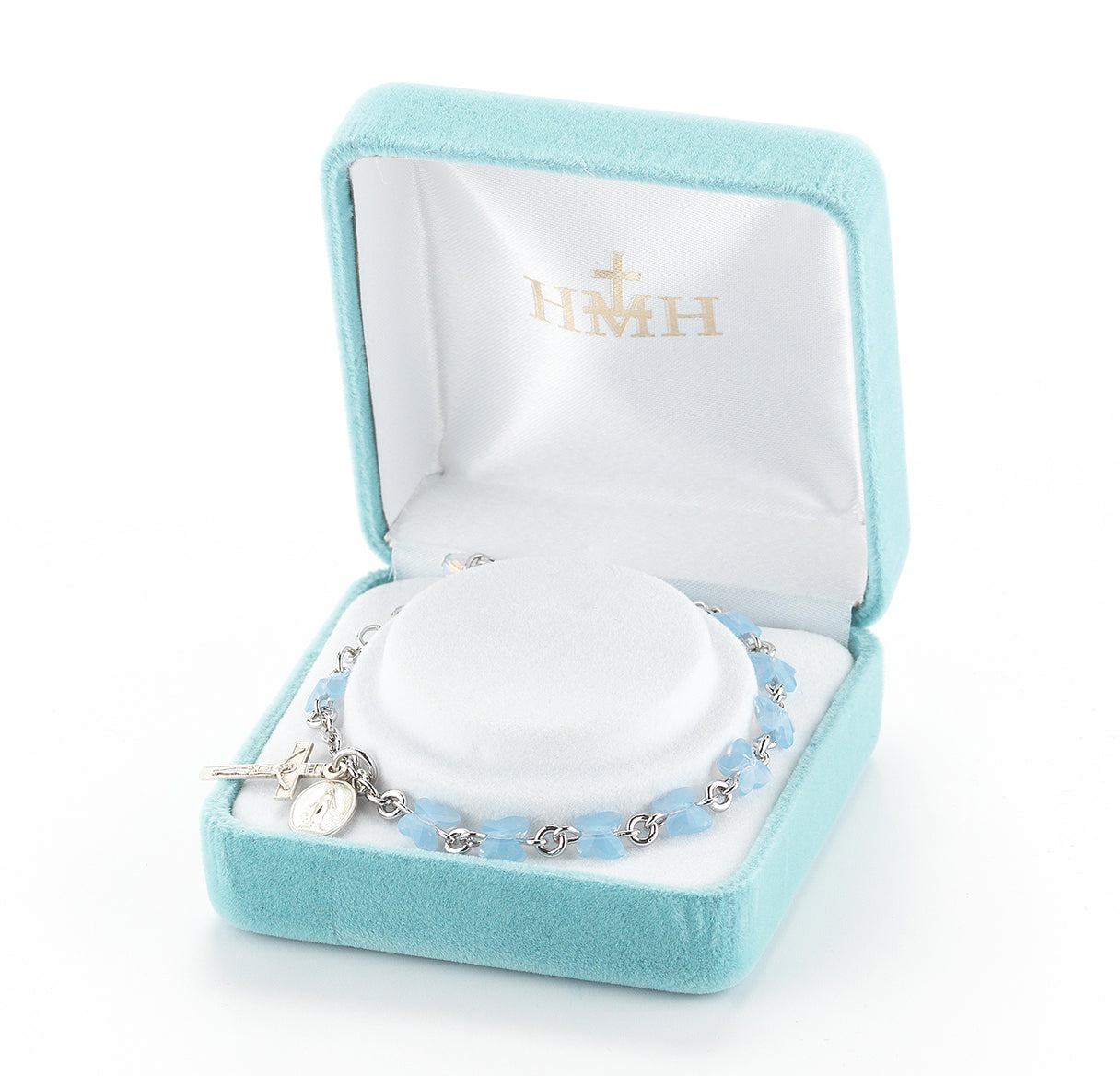 Sterling Silver Rosary Bracelet Created with 6mm Blue Opal Crystals by Swarovski® Austrian Crystal Butterfly Beads by HMH