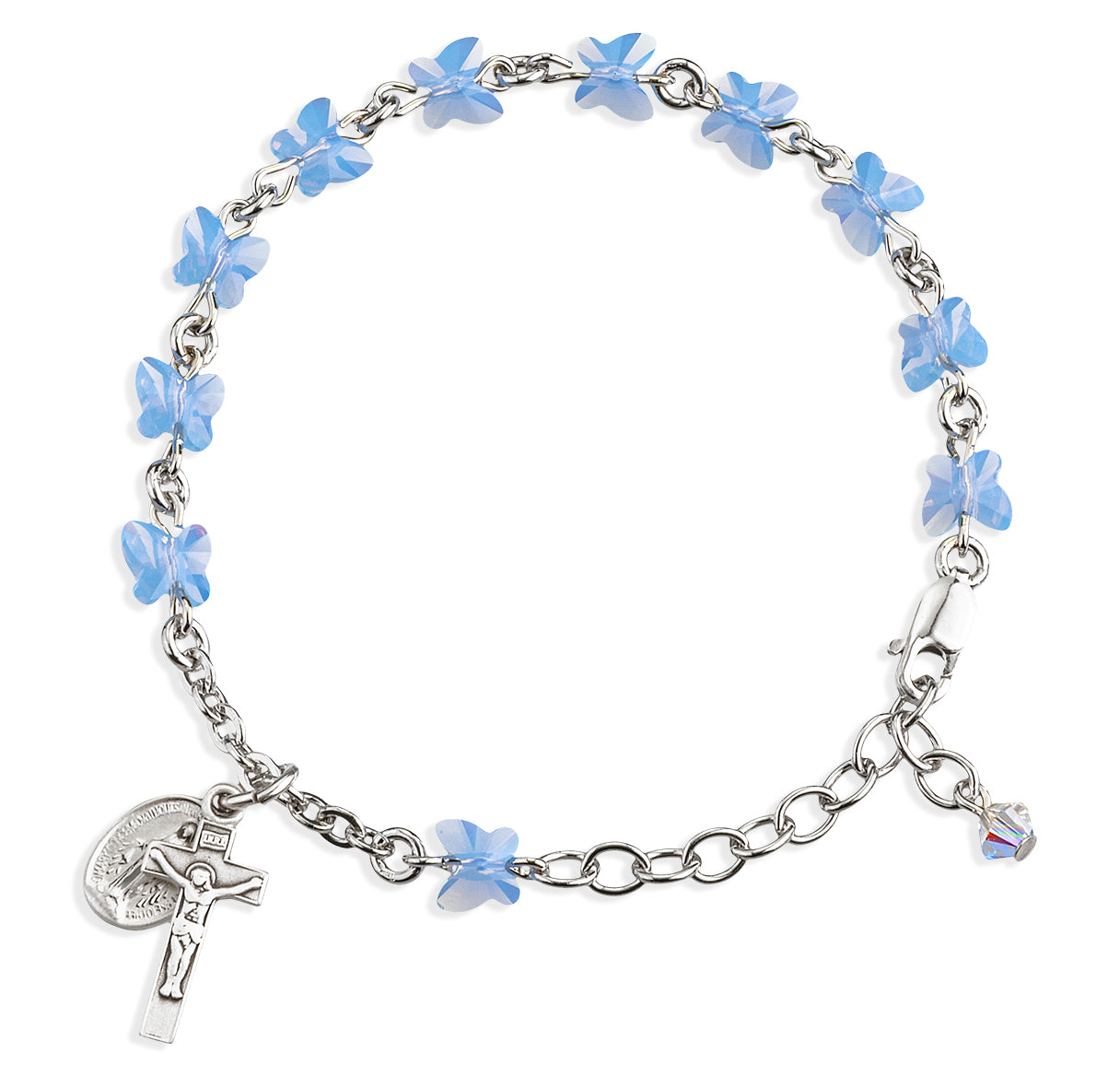 Sterling Silver Rosary Bracelet Created with 6mm Blue Opal Crystals by Swarovski® Austrian Crystal Butterfly Beads by HMH