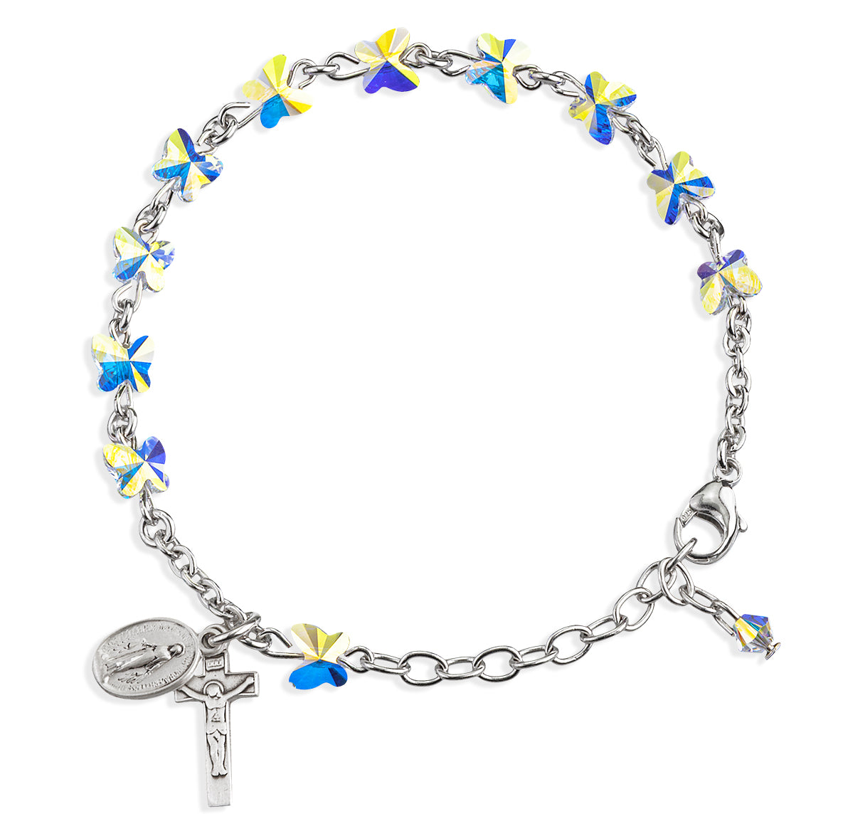 Sterling Silver Rosary Bracelet Created with 6mm Aurora Borealis Crystals by Swarovski® Austrian Crystal Butterfly Beads by HMH