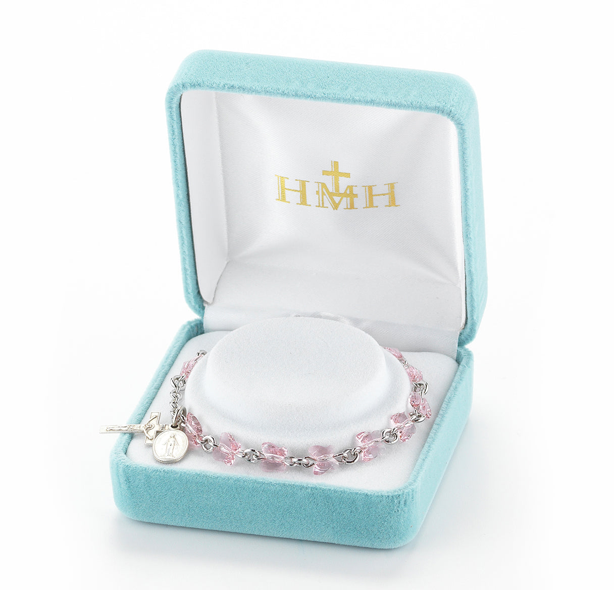 Sterling Silver Rosary Bracelet Created with 6mm Light Rose Crystals by Swarovski® Austrian Crystal Butterfly Beads by HMH