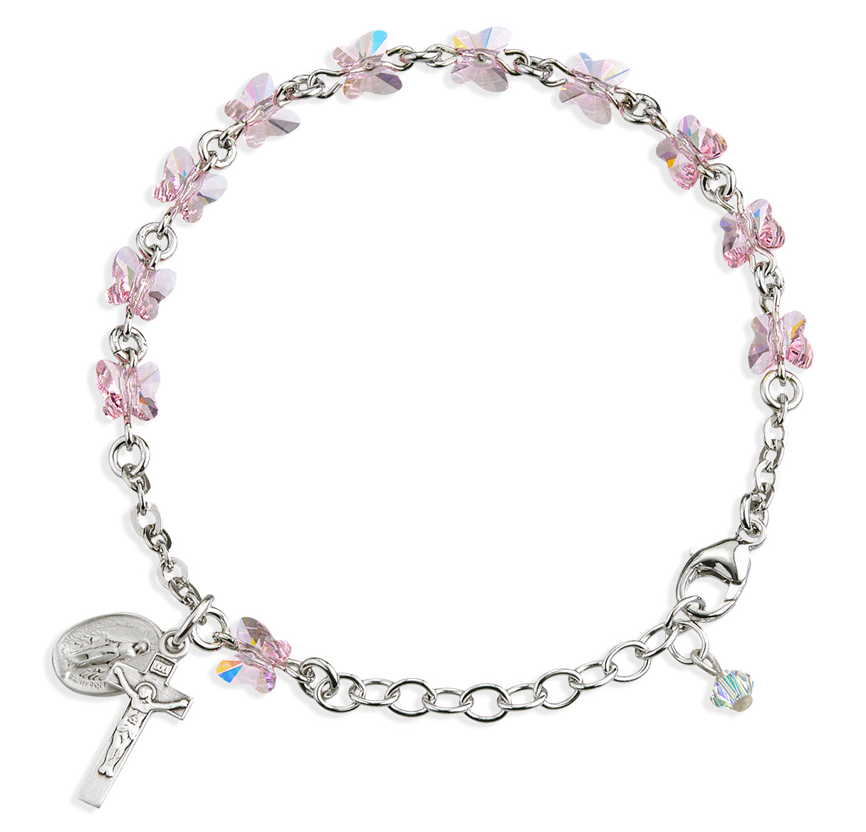 Sterling Silver Rosary Bracelet Created with 6mm Light Rose Crystals by Swarovski® Austrian Crystal Butterfly Beads by HMH