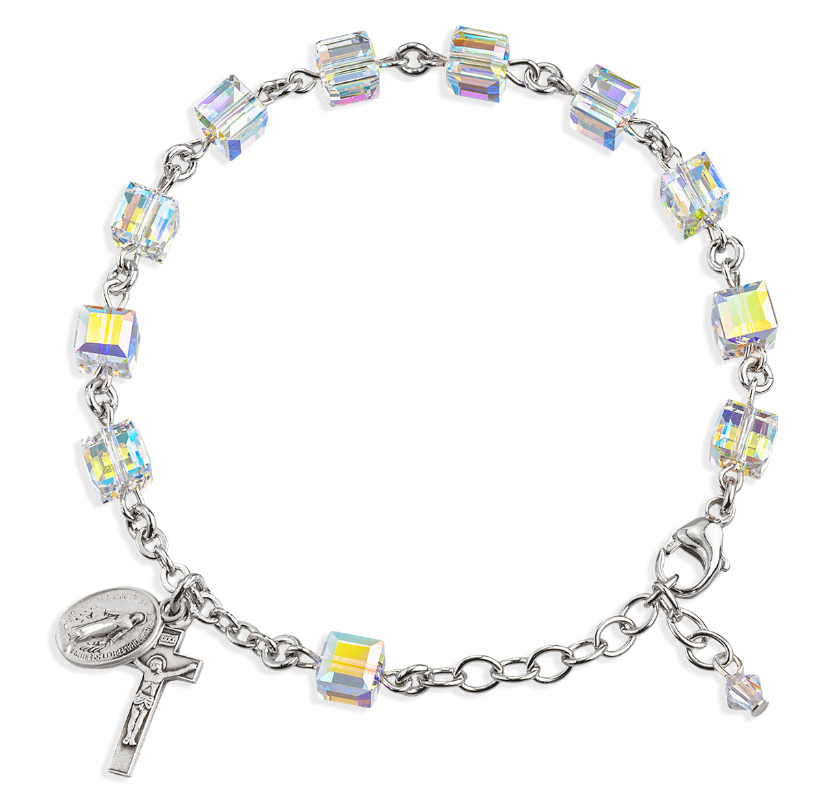 4mm Crystal Cube Crystals by Swarovski® Sterling Silver Rosary Bracelet-Bxd