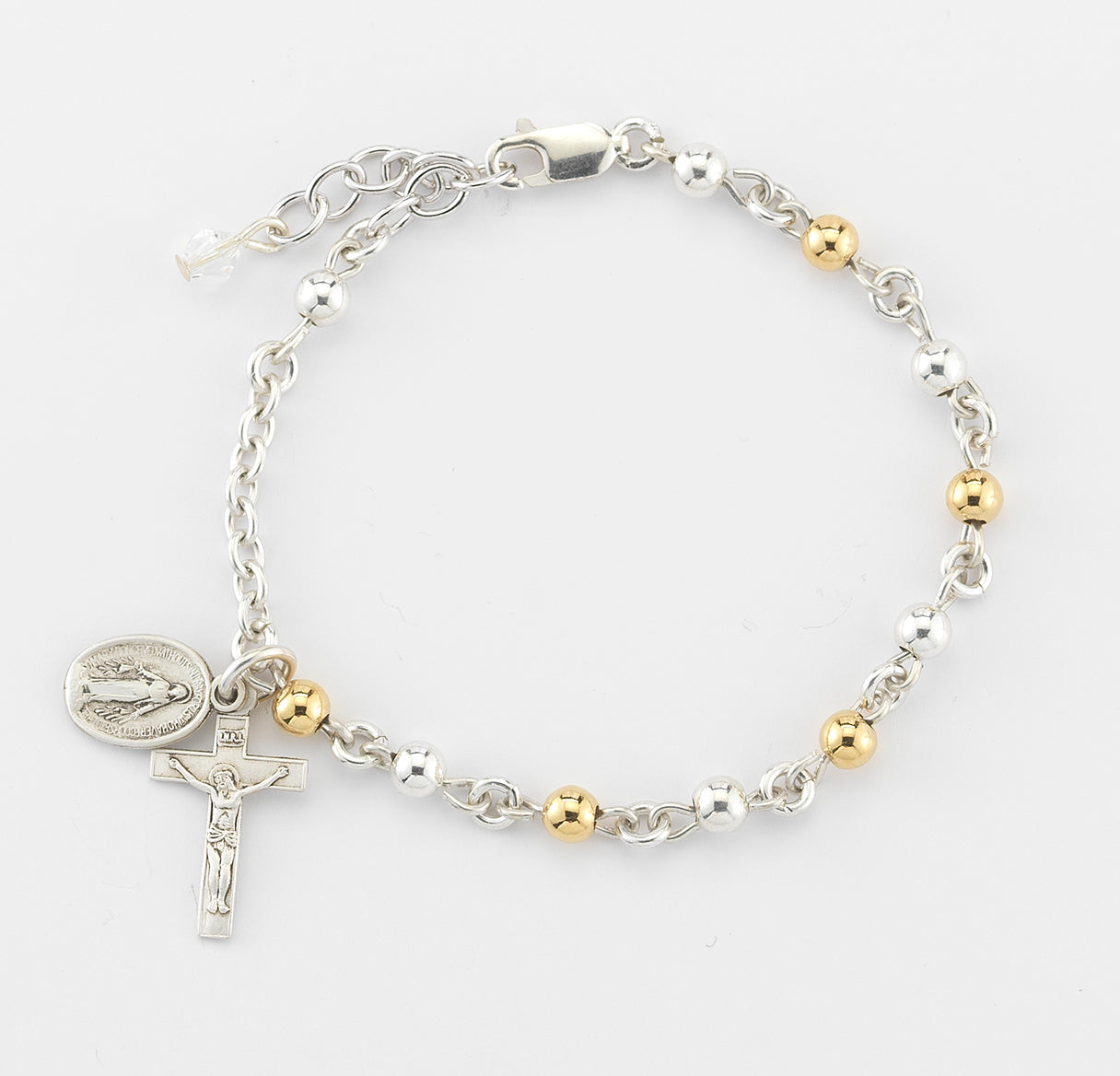 4mm Sterling Rosary Bracelet w/6 GS Beads-Bxd