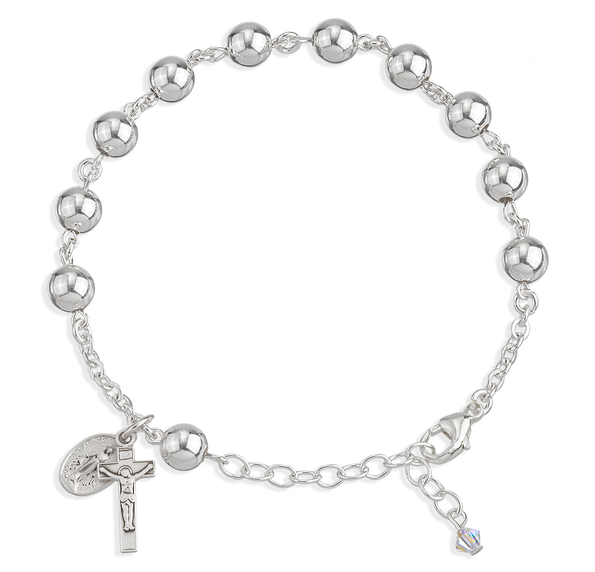 High Polished Round Sterling Silver Rosary Bracelet