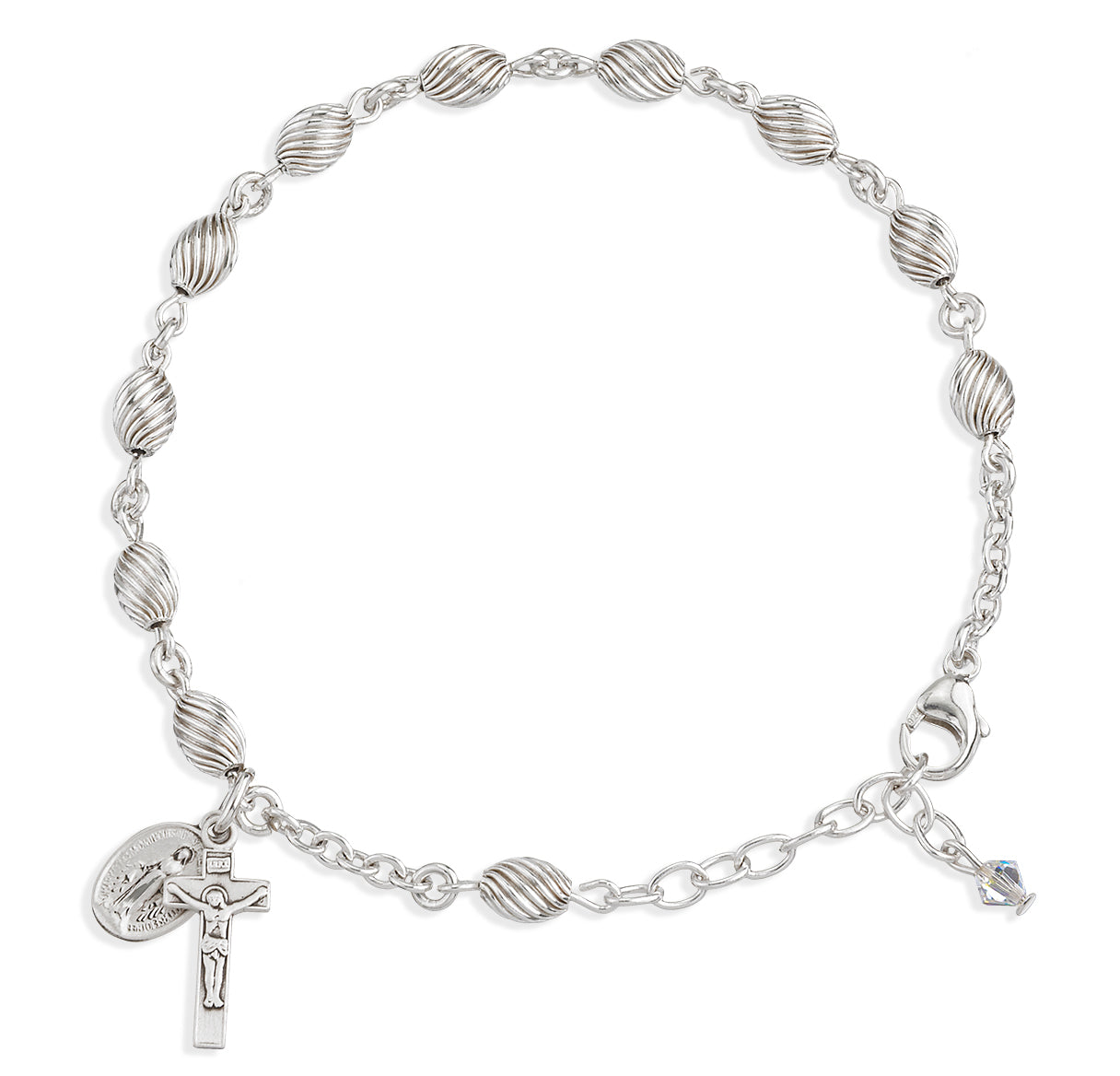 5 x 7mm Sterling Silver Twisted Oval Corrugated Rosary Bracelet-Bxd