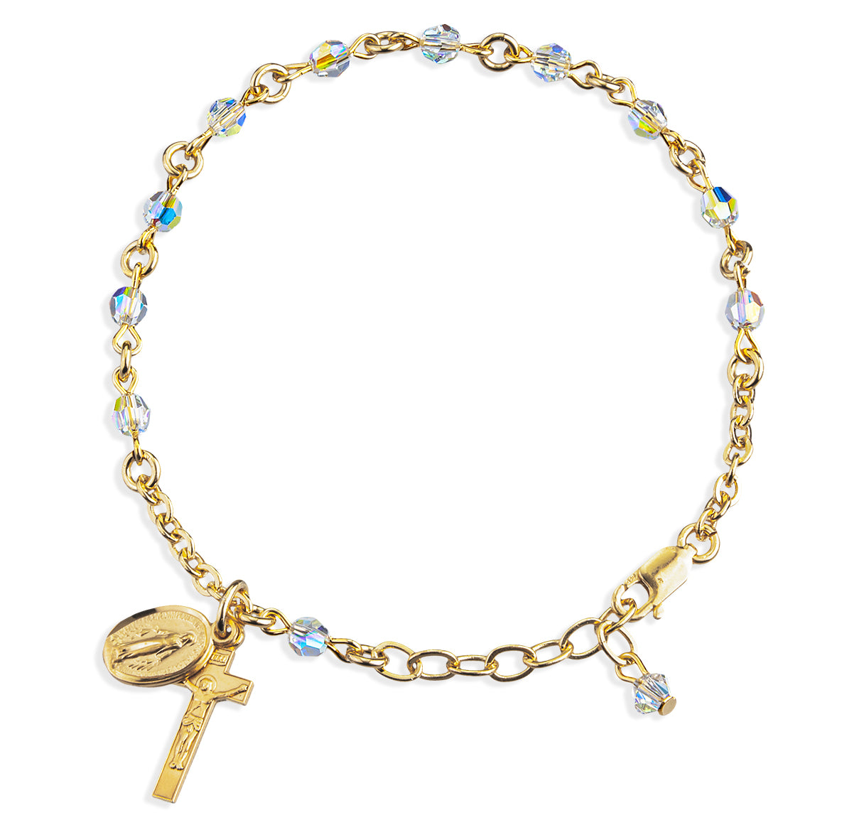 Gold Over Sterling Silver 4mm Crystals by Swarovski® Crystal Rosary Bracelet-Bxd