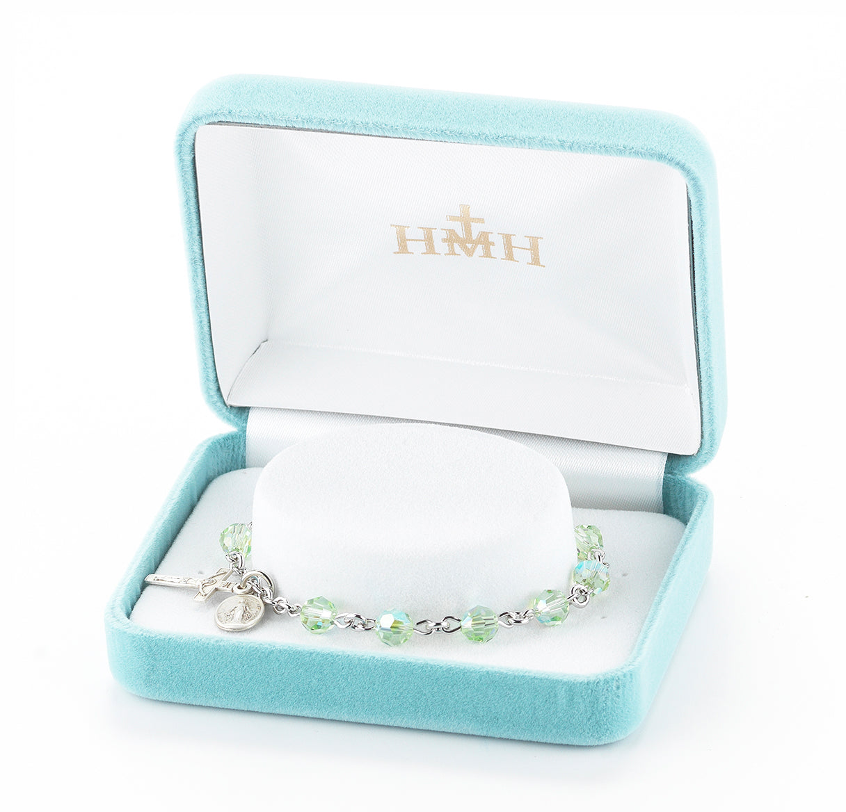 Sterling Silver Rosary Bracelet Created with 6mm Chrysolite Crystals by Swarovski® Austrian Crystal Round Beads by HMH