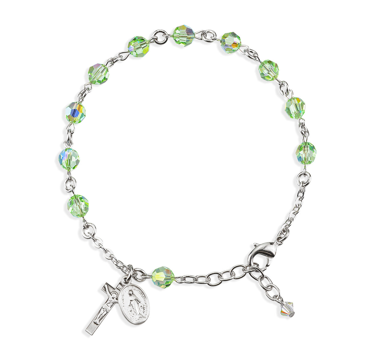 Sterling Silver Rosary Bracelet Created with 6mm Chrysolite Crystals by Swarovski® Austrian Crystal Round Beads by HMH