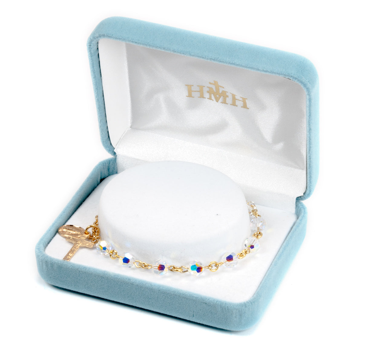 Gold Over Sterling Silver Rosary Bracelet Created with 6mm Aurora Borealis Crystals by Swarovski® Austrian Crystal Round Beads by HMH