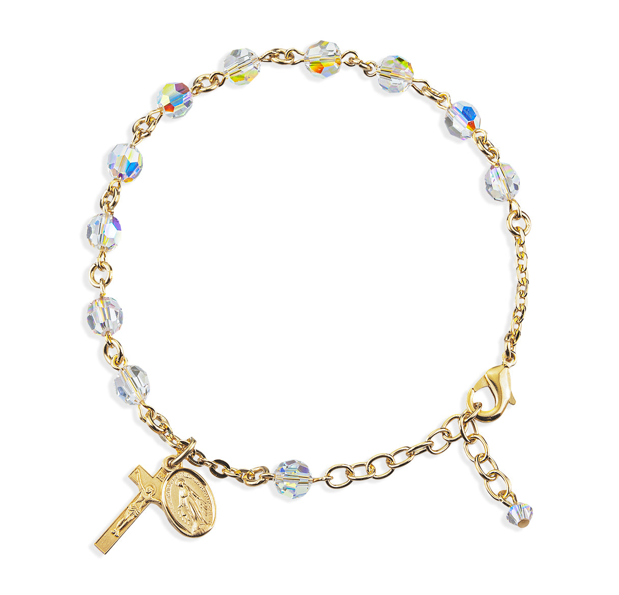 Gold Over Sterling Silver Rosary Bracelet Created with 6mm Aurora Borealis Crystals by Swarovski® Austrian Crystal Round Beads by HMH