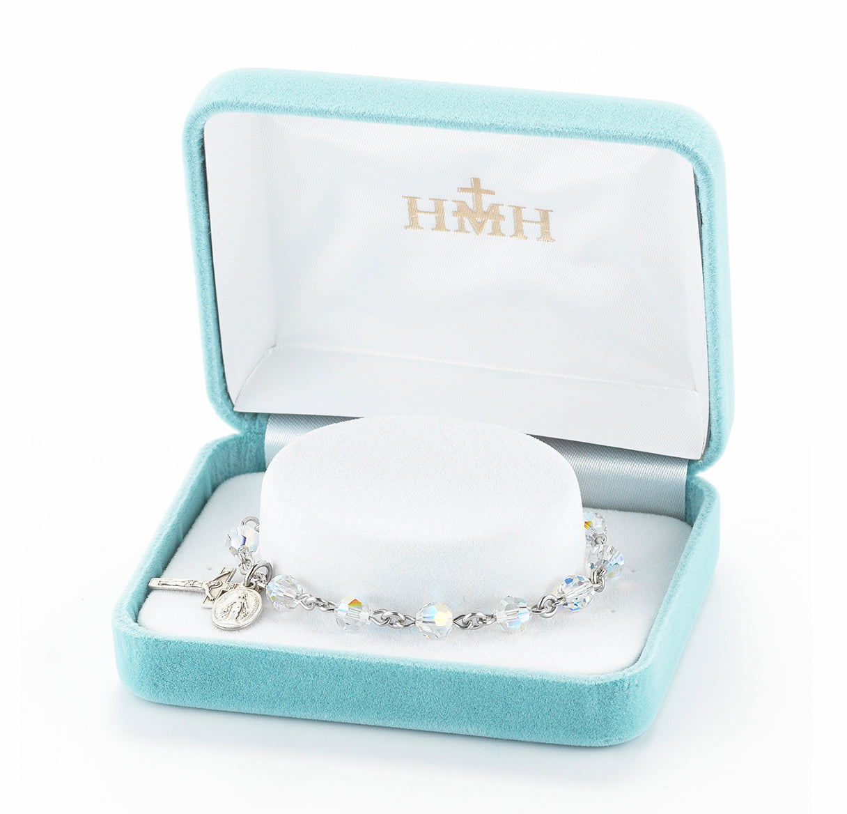 Sterling Silver Rosary Bracelet Created with 6mm Aurora Borealis Crystals by Swarovski® Austrian Crystal Round Beads by HMH