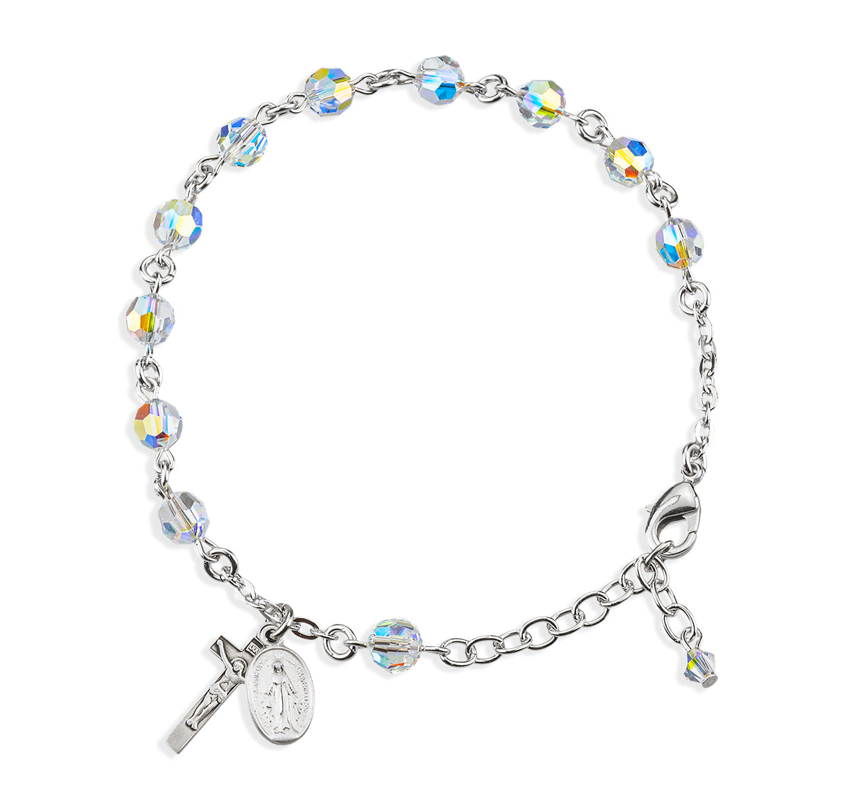 Sterling Silver Rosary Bracelet Created with 6mm Aurora Borealis Crystals by Swarovski® Austrian Crystal Round Beads by HMH