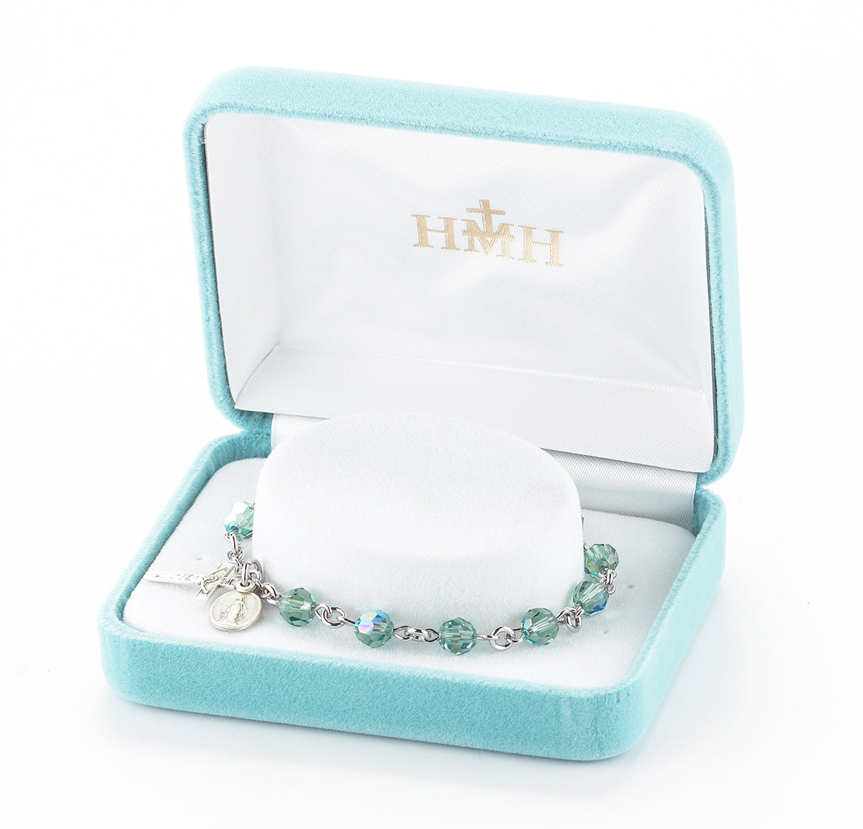 Sterling Silver Rosary Bracelet Created with 6mm Erinite Crystals by Swarovski® Austrian Crystal Round Beads by HMH