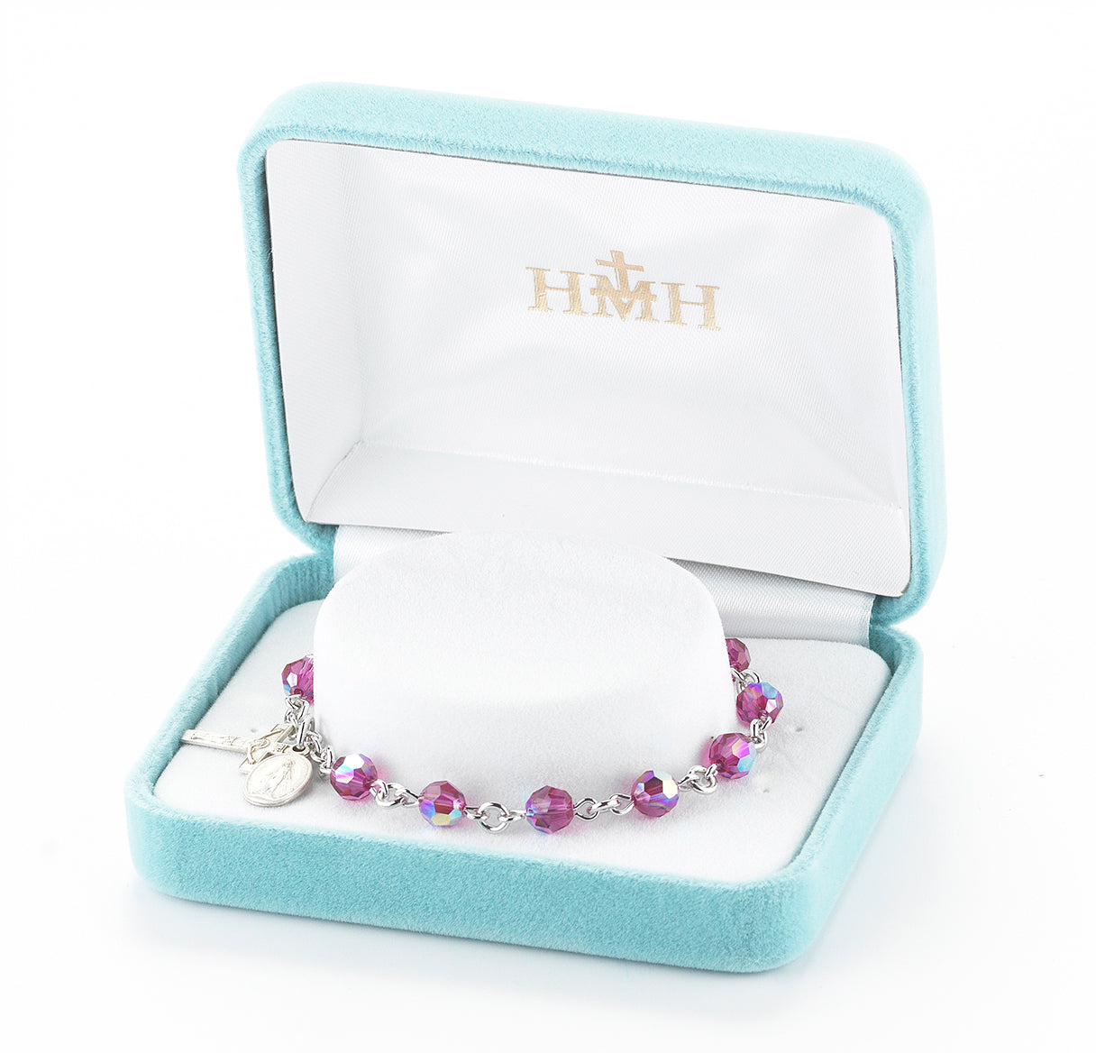 Sterling Silver Rosary Bracelet Created with 6mm Fuchsia Crystals by Swarovski® Austrian Crystal Round Beads by HMH