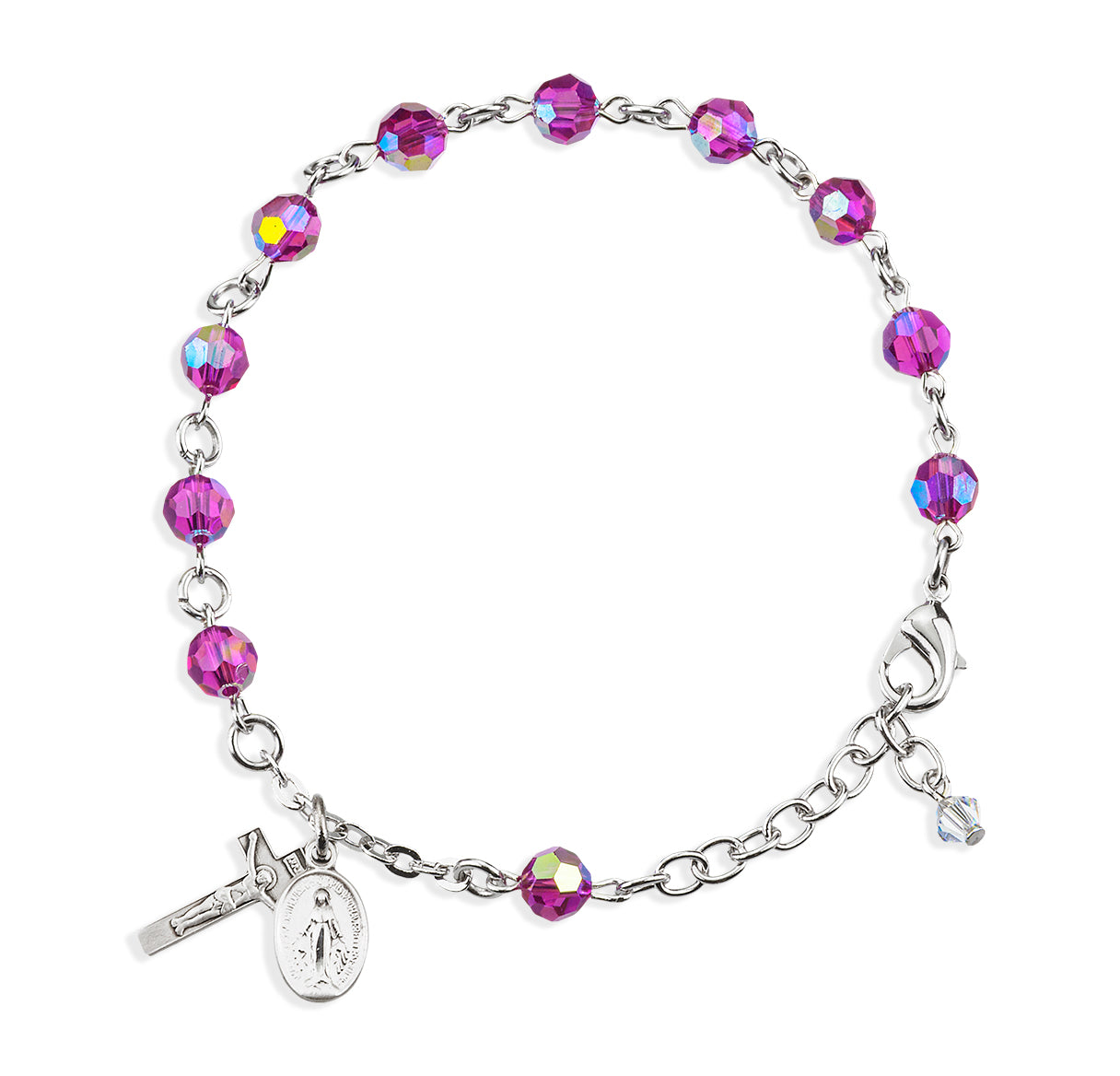 Sterling Silver Rosary Bracelet Created with 6mm Fuchsia Crystals by Swarovski® Austrian Crystal Round Beads by HMH