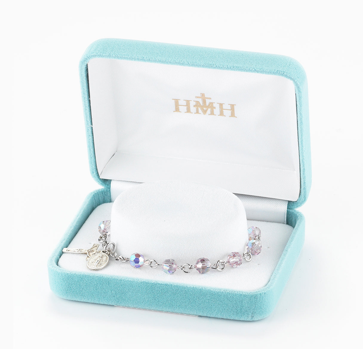 Sterling Silver Rosary Bracelet Created with 6mm Light Amethyst Crystals by Swarovski® Austrian Crystal Round Beads by HMH