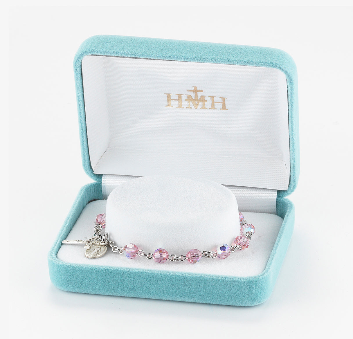 Sterling Silver Rosary Bracelet Created with 6mm Light Rose Crystals by Swarovski® Austrian Crystal Round Beads by HMH