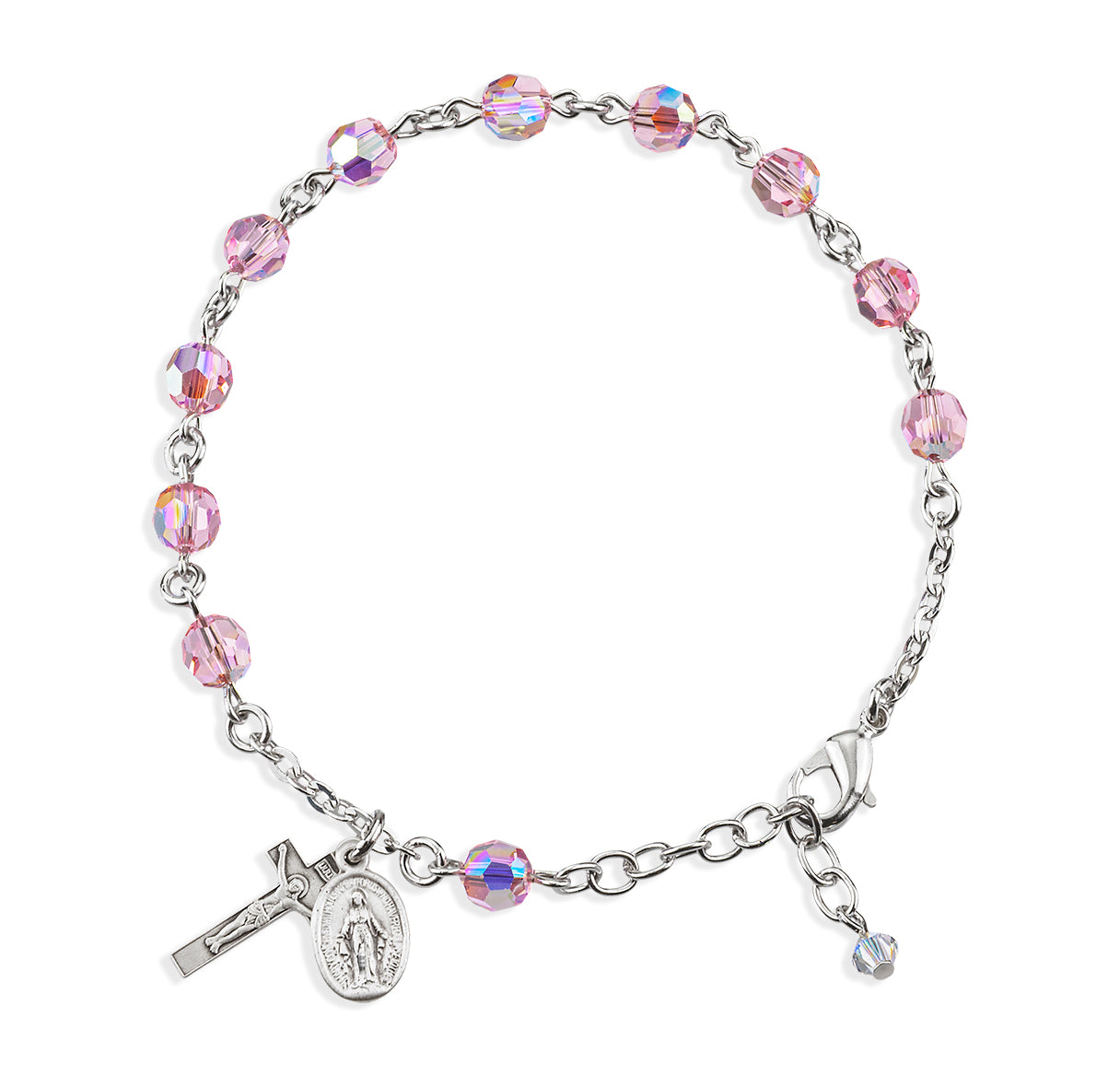 Sterling Silver Rosary Bracelet Created with 6mm Light Rose Crystals by Swarovski® Austrian Crystal Round Beads by HMH