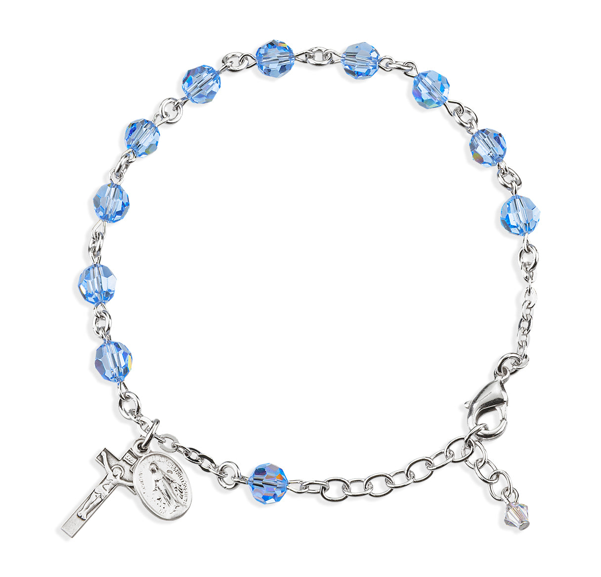 6mm Crystals by Swarovski® Lt Sapphire (AB) Sterling Rosary Bracelet-Bxd