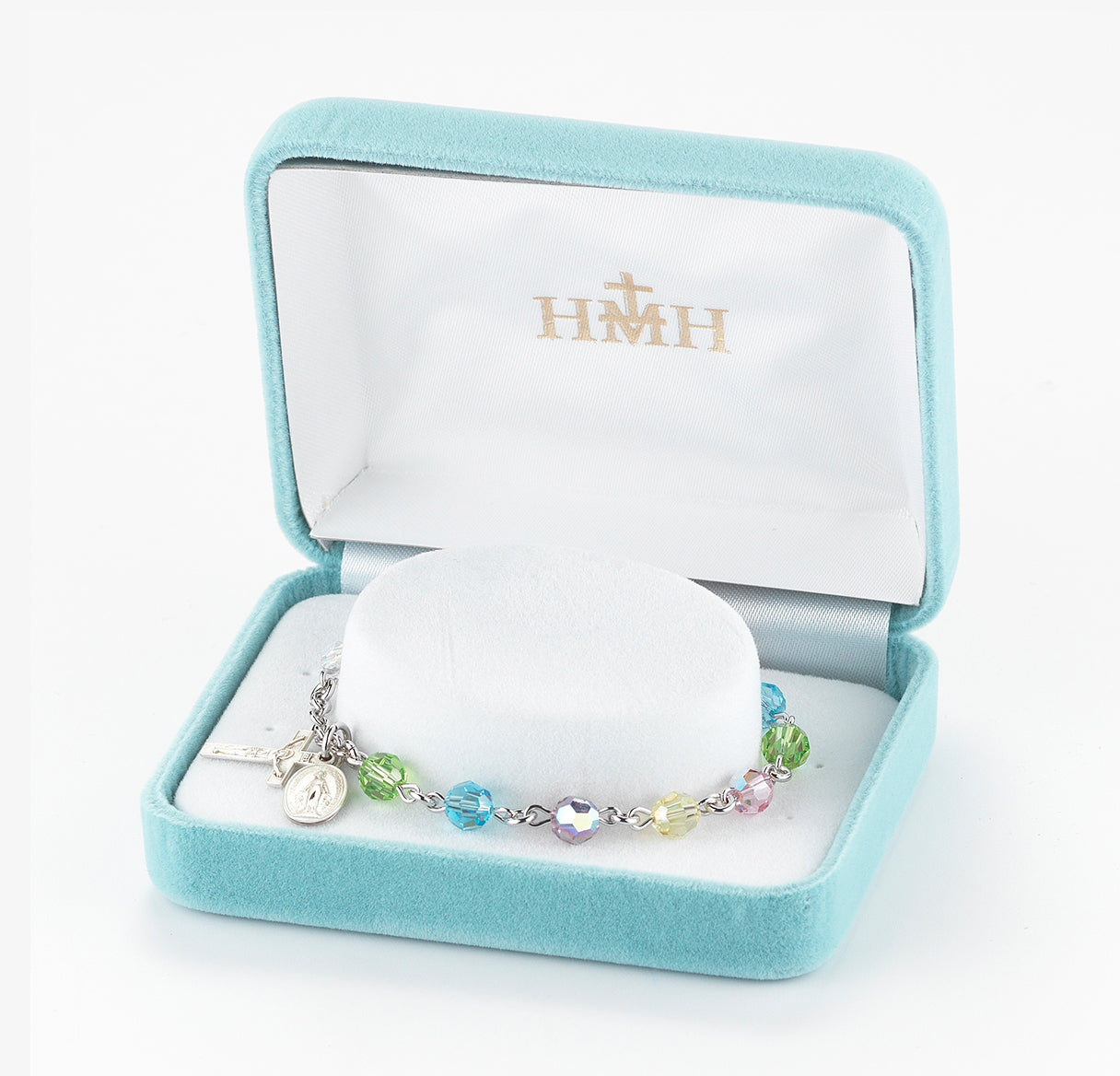 Sterling Silver Rosary Bracelet Created with 6mm Multi-Color Crystals by Swarovski® Austrian Crystal Round Beads by HMH