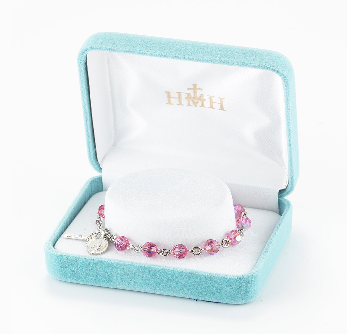 Sterling Silver Rosary Bracelet Created with 6mm Pink Crystals by Swarovski® Austrian Crystal Round Beads by HMH
