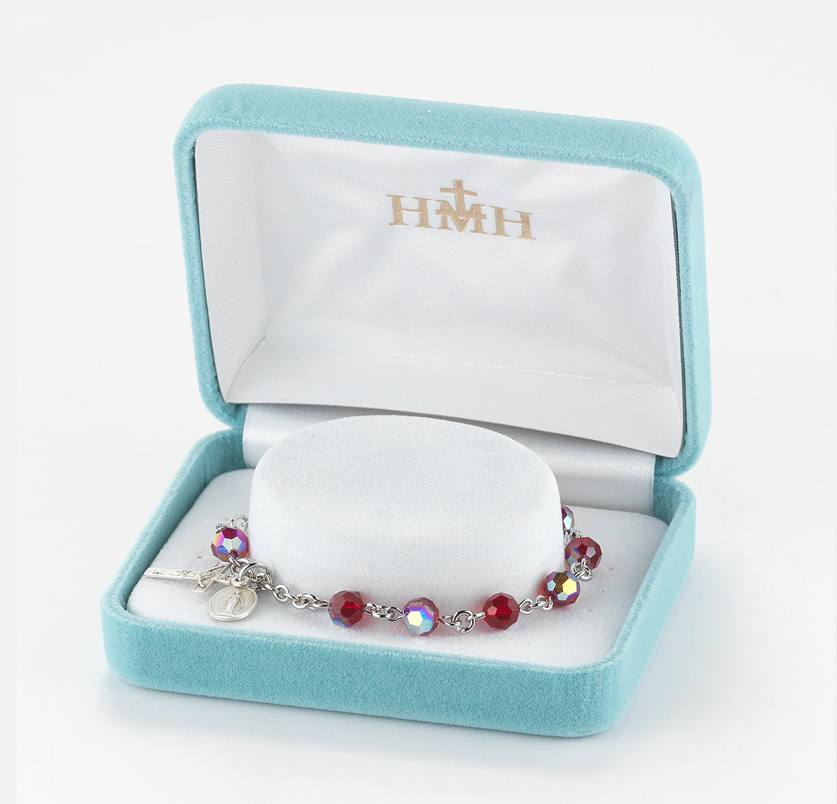 Sterling Silver Rosary Bracelet Created with 6mm Ruby Crystals by Swarovski® Austrian Crystal Round Beads by HMH