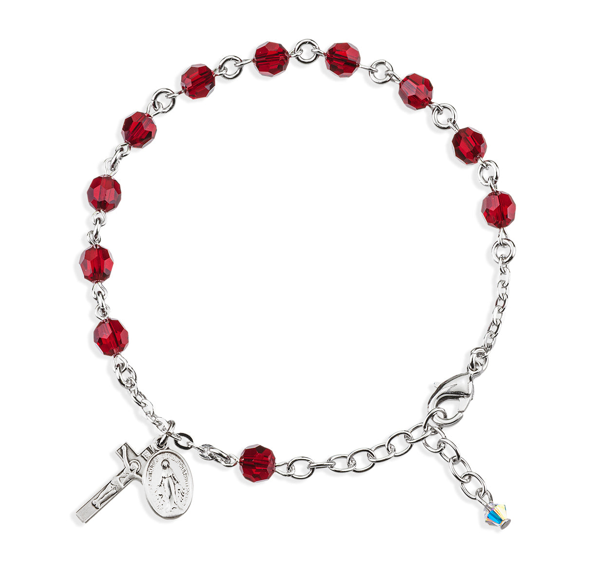 Sterling Silver Rosary Bracelet Created with 6mm Ruby Crystals by Swarovski® Austrian Crystal Round Beads by HMH