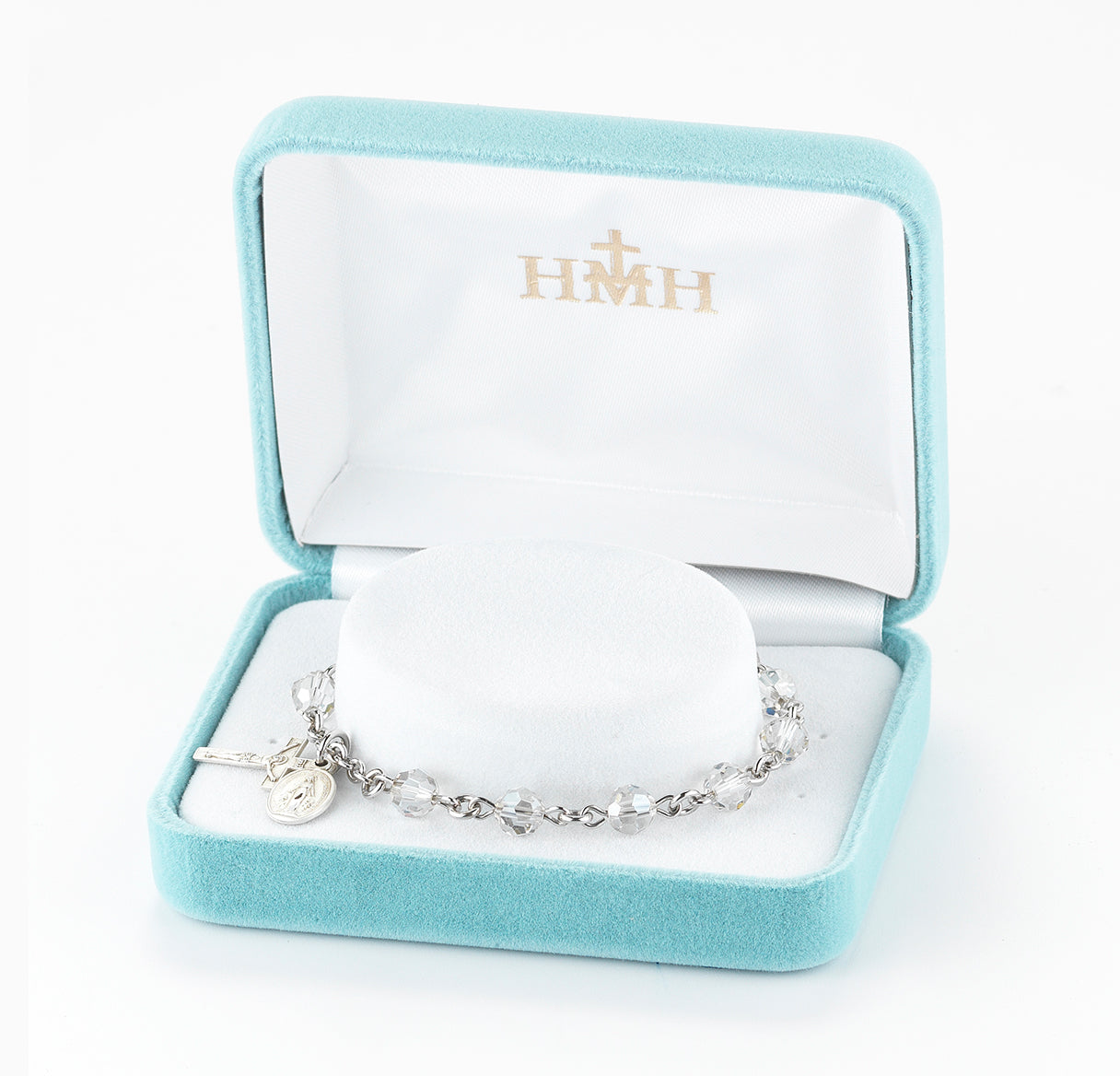 Sterling Silver Rosary Bracelet Created with 6mm Smoked Crystals by Swarovski® Austrian Crystal Round Beads by HMH