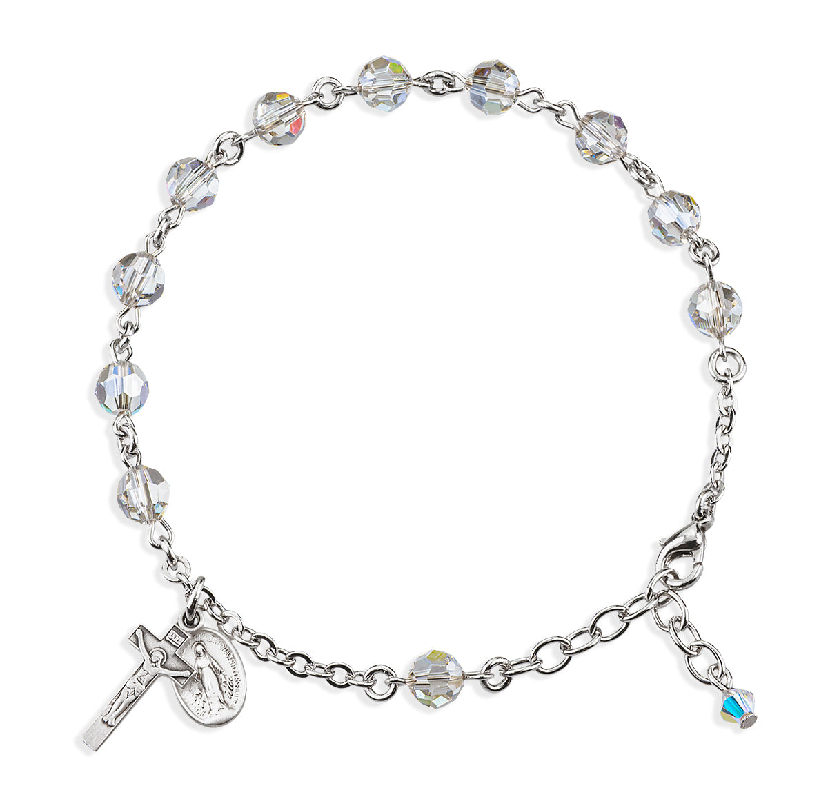 Sterling Silver Rosary Bracelet Created with 6mm Smoked Crystals by Swarovski® Austrian Crystal Round Beads by HMH