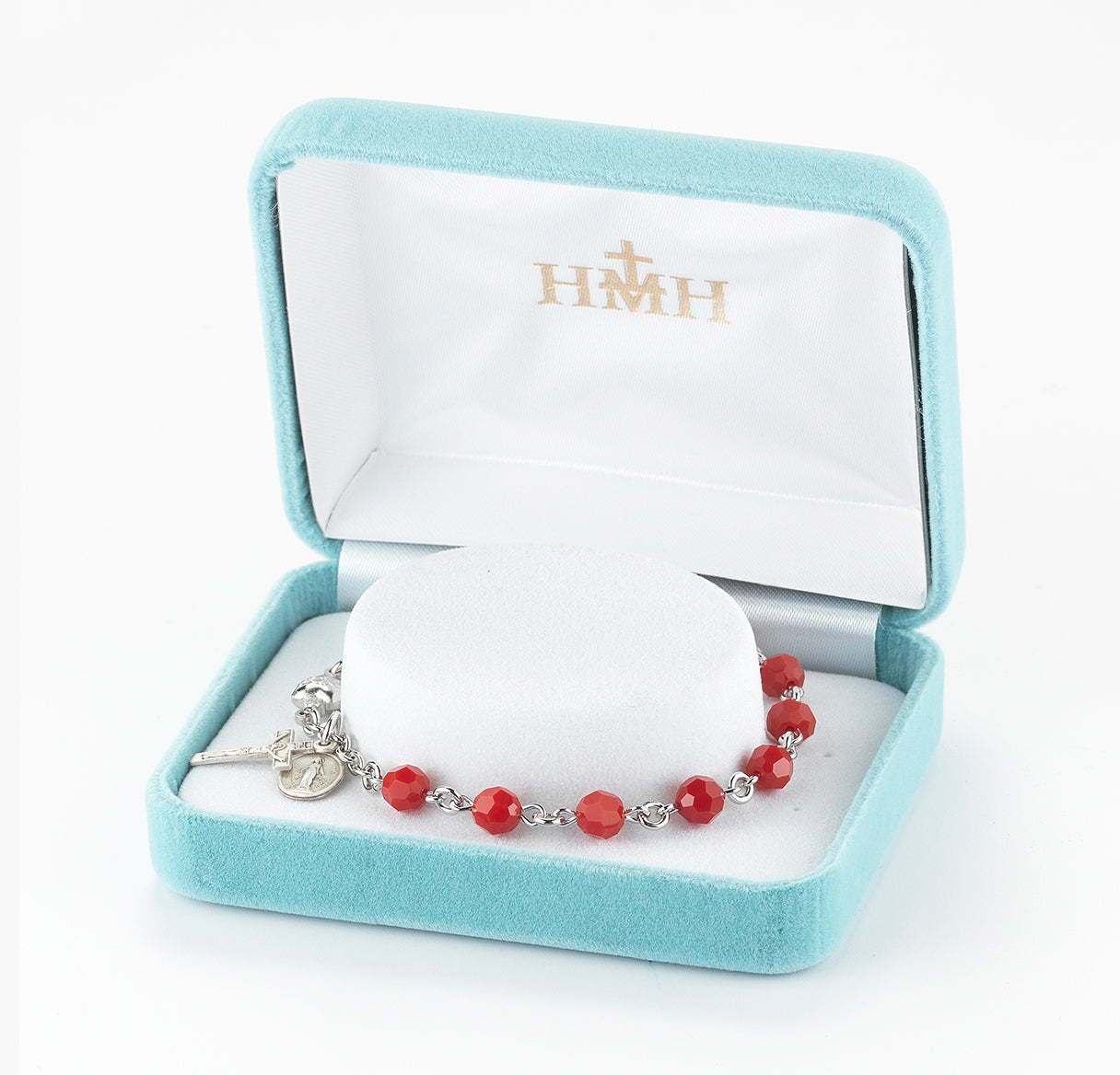 Sterling Silver Rosary Bracelet Created with 6mm Coral Crystals by Swarovski® Austrian Crystal Round Beads by HMH