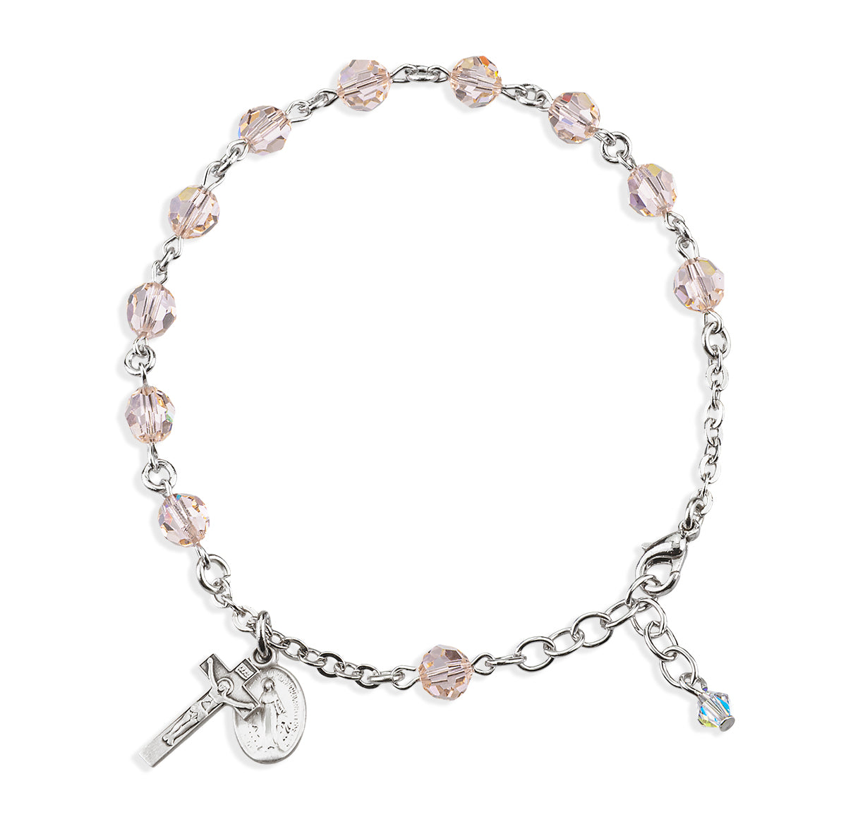 Sterling Silver Rosary Bracelet Created with 6mm Silk Crystals by Swarovski® Austrian Crystal Round Beads by HMH