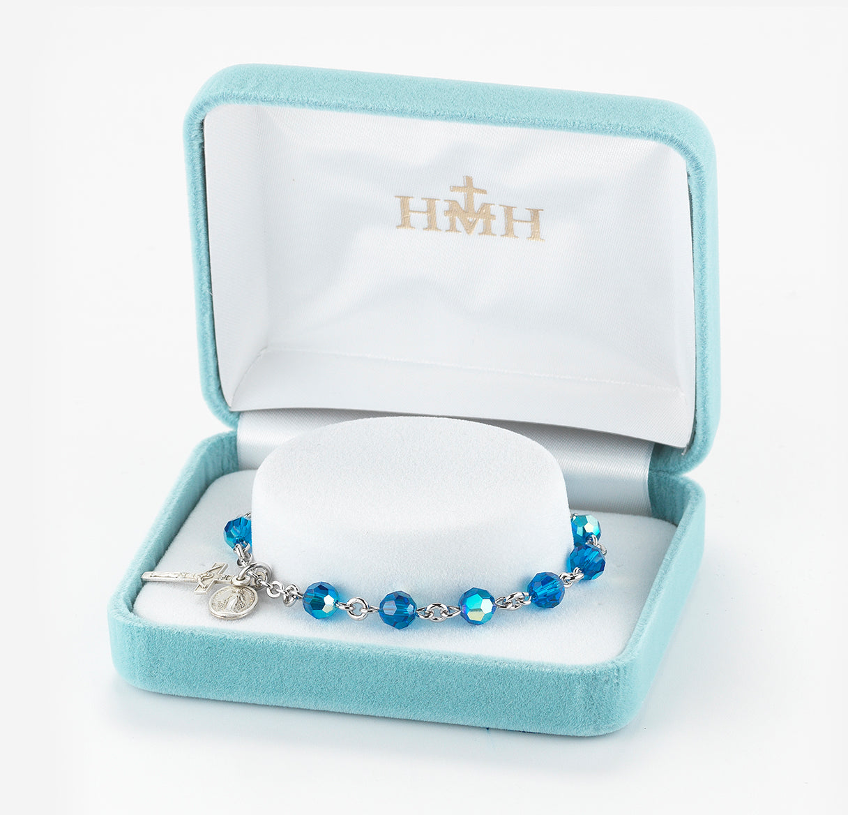 Sterling Silver Rosary Bracelet Created with 6mm Sapphire Crystals by Swarovski® Austrian Crystal Round Beads by HMH