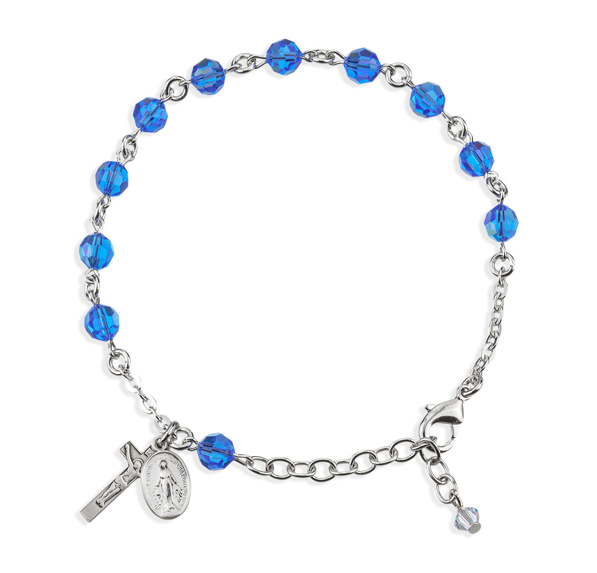 Sterling Silver Rosary Bracelet Created with 6mm Sapphire Crystals by Swarovski® Austrian Crystal Round Beads by HMH
